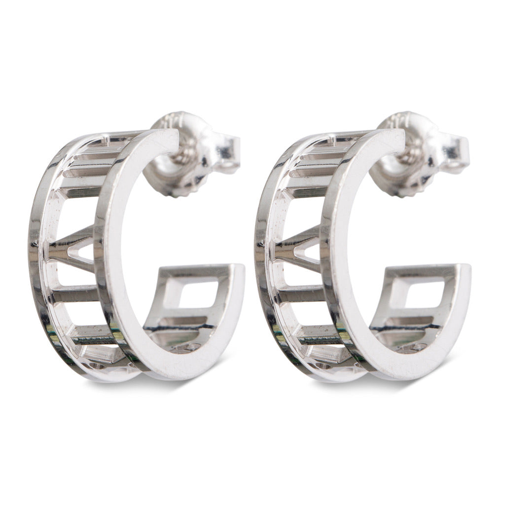 Tiffany & Co. 18k White Gold Atlas Hoop Earrings w/ Box