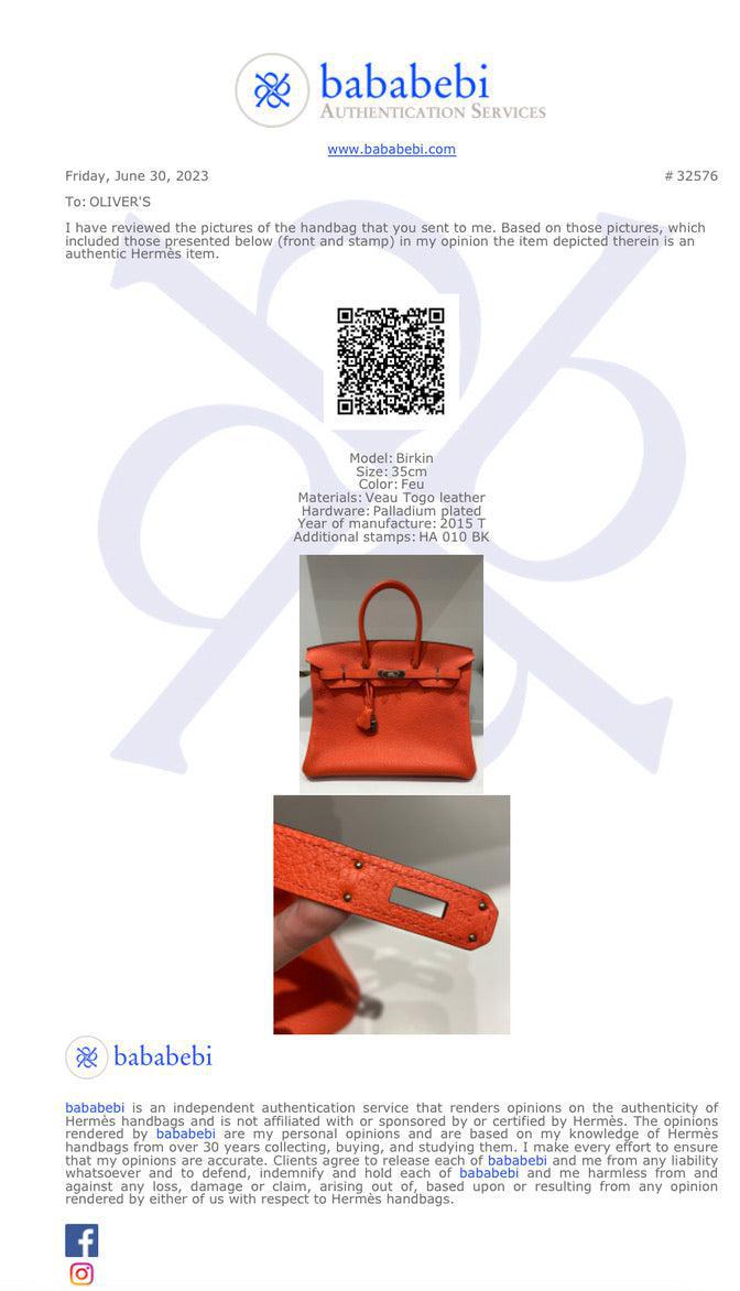 Hermes Feu Veau Togo Birkin 35 w/ Box