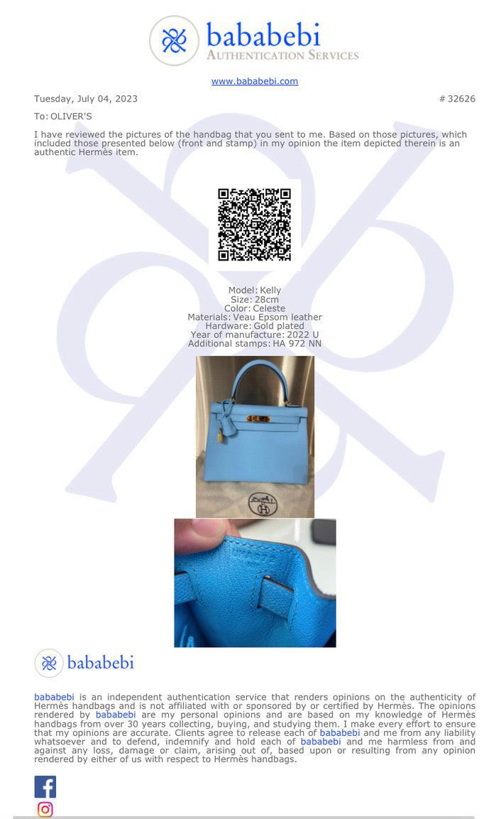 Hermes 2022 Celeste Veau Epsom Kelly II Sellier 28 w/ Box