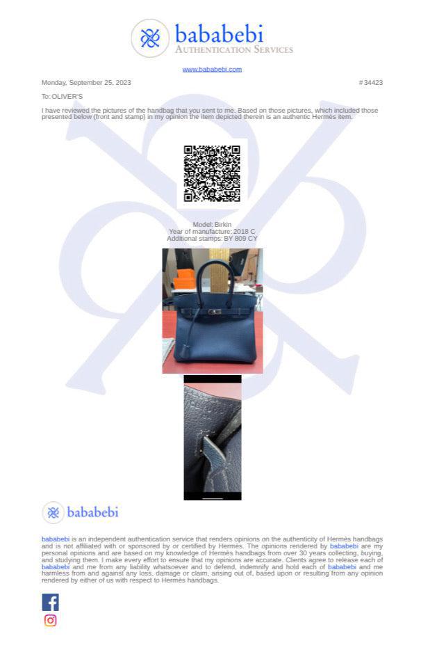 Hermes Bleu Indigo Veau Epsom Birkin 30 w/ Box