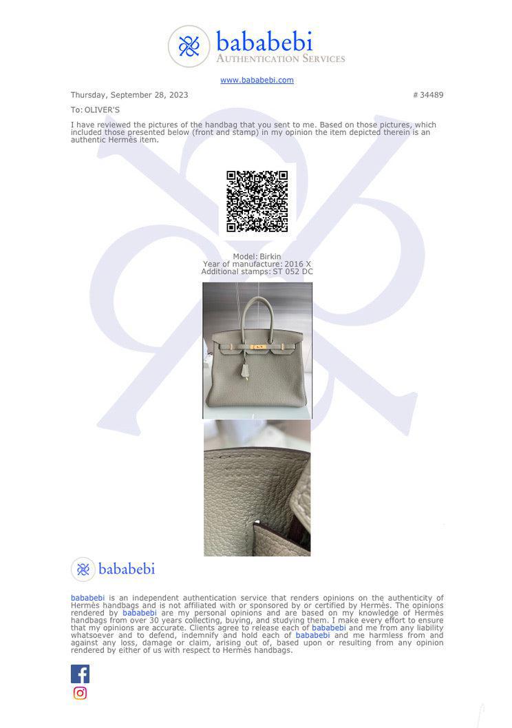 Hermes Grey Taurillon Clemence Birkin 35