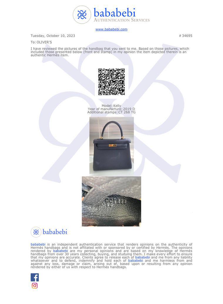 Hermes Black Togo Kelly II Retourne 25 w/ Strap & Box