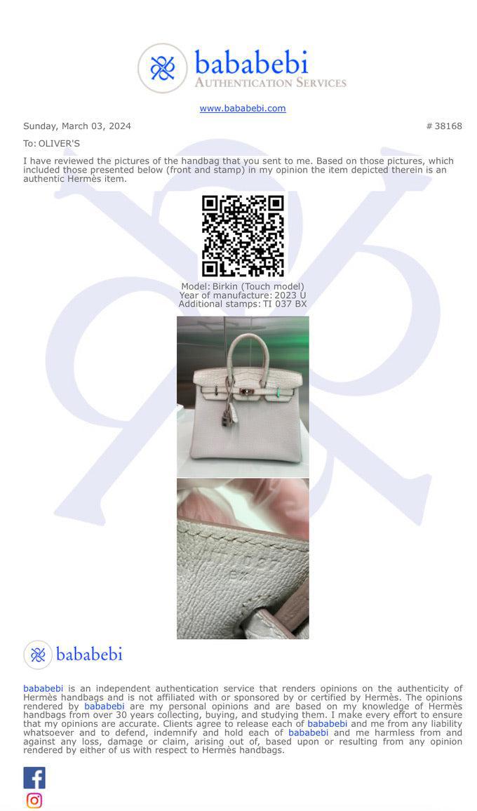 Hermes 2022 Beton Matte Alligator Veau Togo Birkin Touch 25 w/ Box