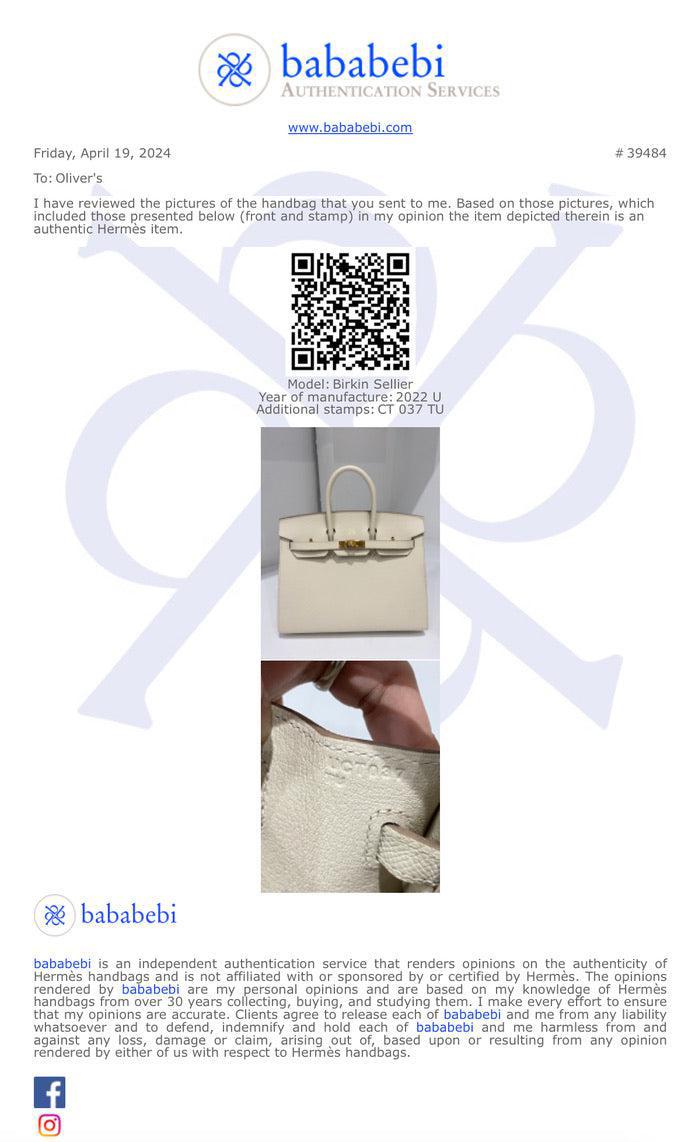 Hermes 2022 Craie Epsom Birkin Sellier 25 w/ Box