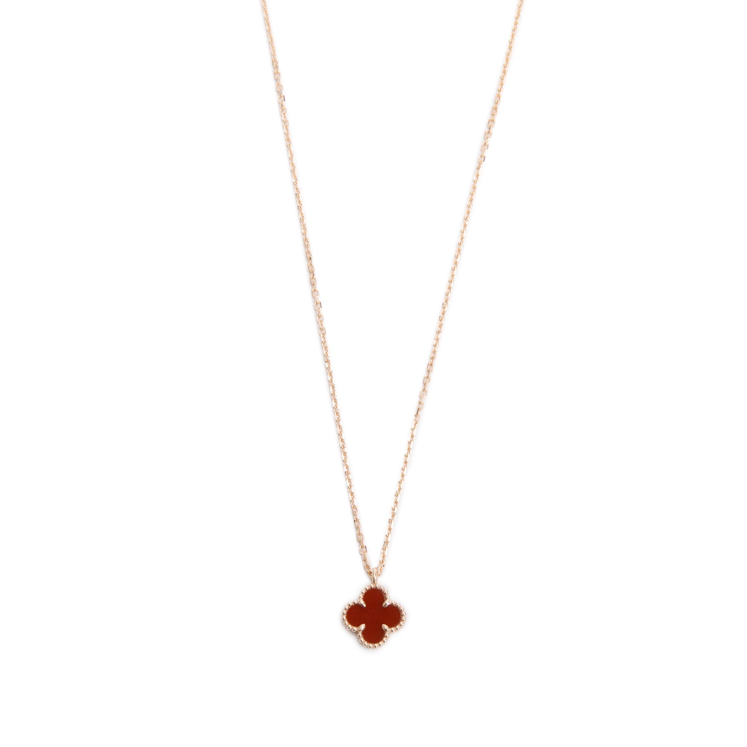 Van Cleef & Arpels 2023 18k Rose Gold Sweet Alhambra Carnelian Pendant Necklace w/ Box, Receipt & Certificate