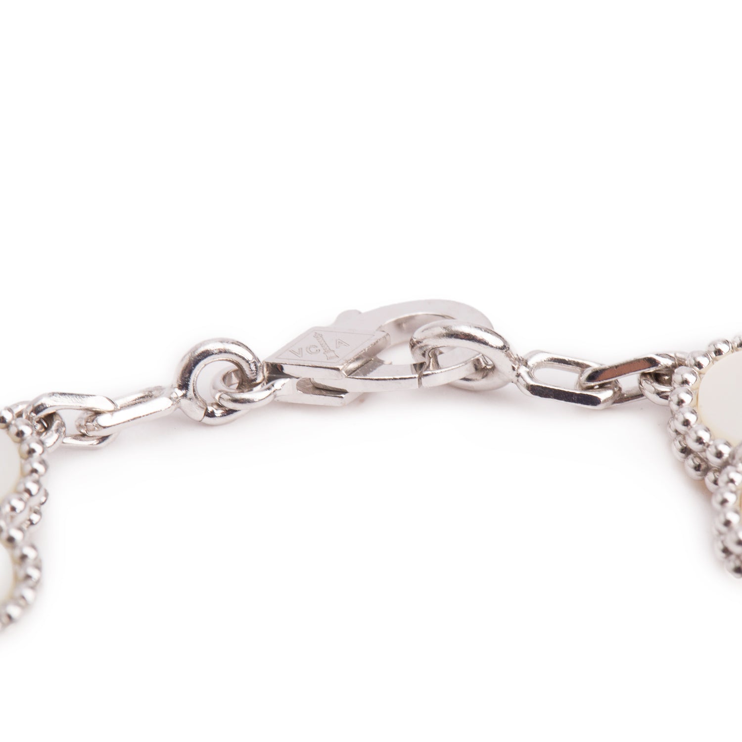 Van Cleef & Arpels 2023 18k White Gold Vintage Alhambra 5 Motif Mother of Pearl Bracelet w/ Box & Certificate