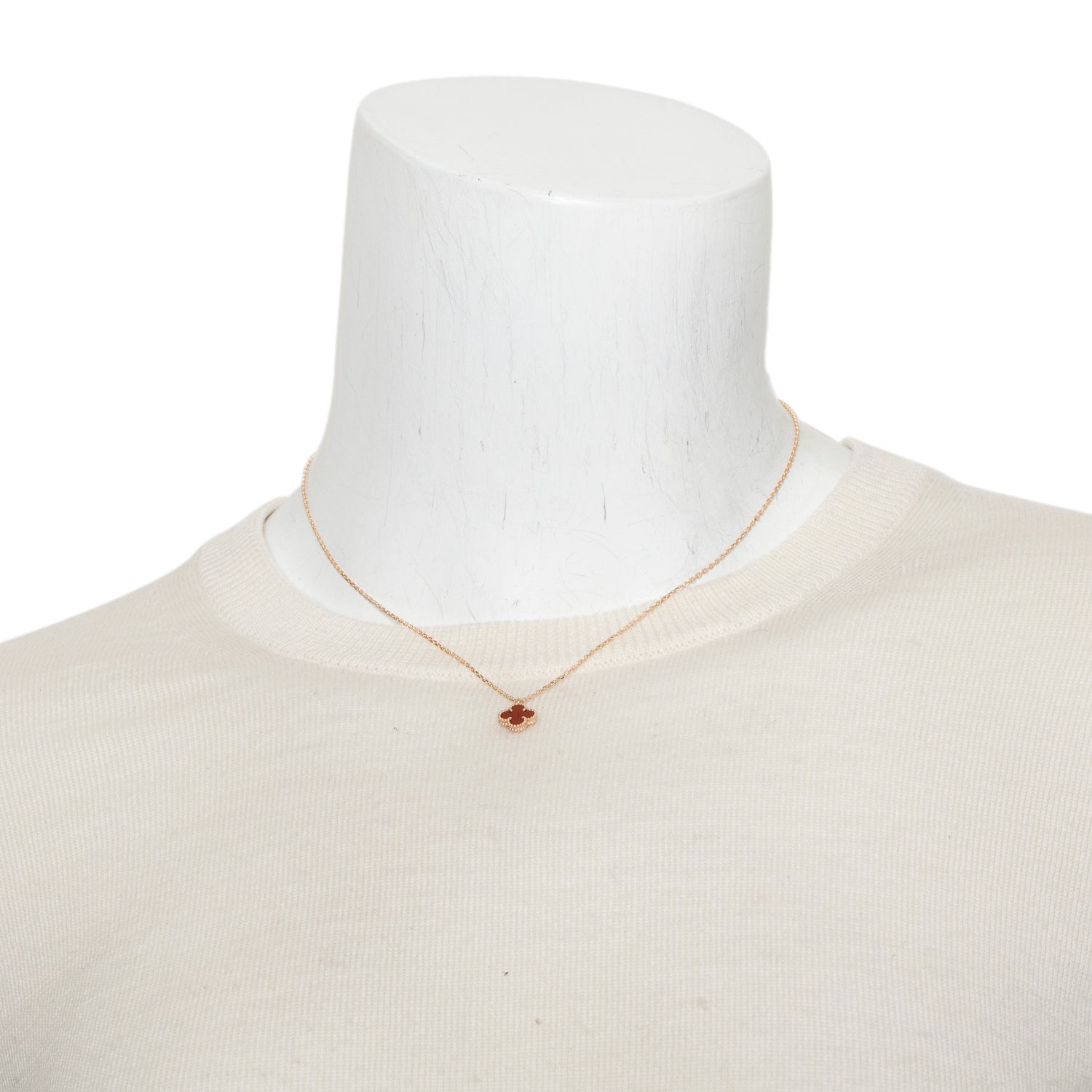 Van Cleef & Arpels 2023 18k Rose Gold Sweet Alhambra Carnelian Pendant Necklace w/ Box, Receipt & Certificate