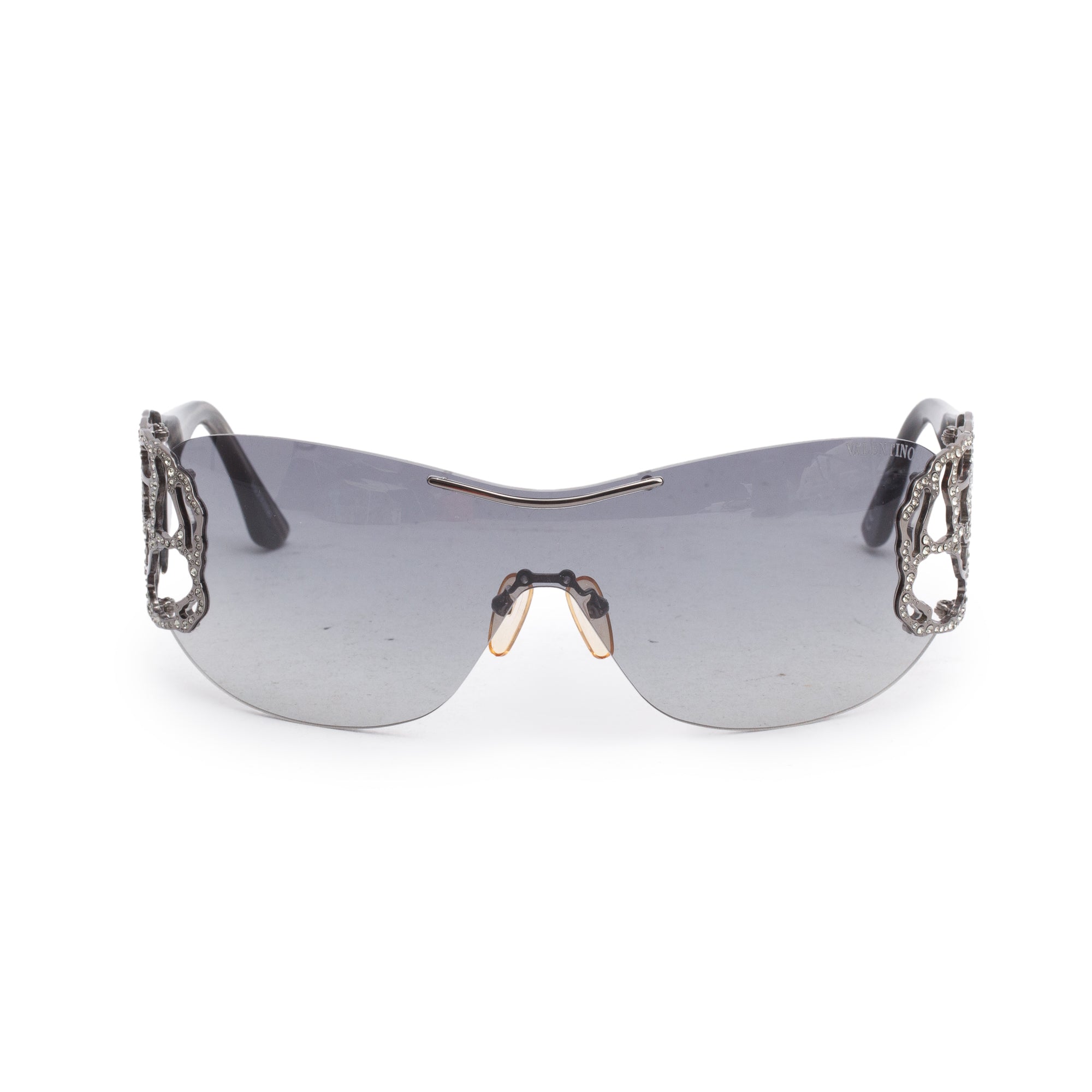 Valentino 5624/S Black Acetate Crystal Flower Shield Sunglasses w/ Case