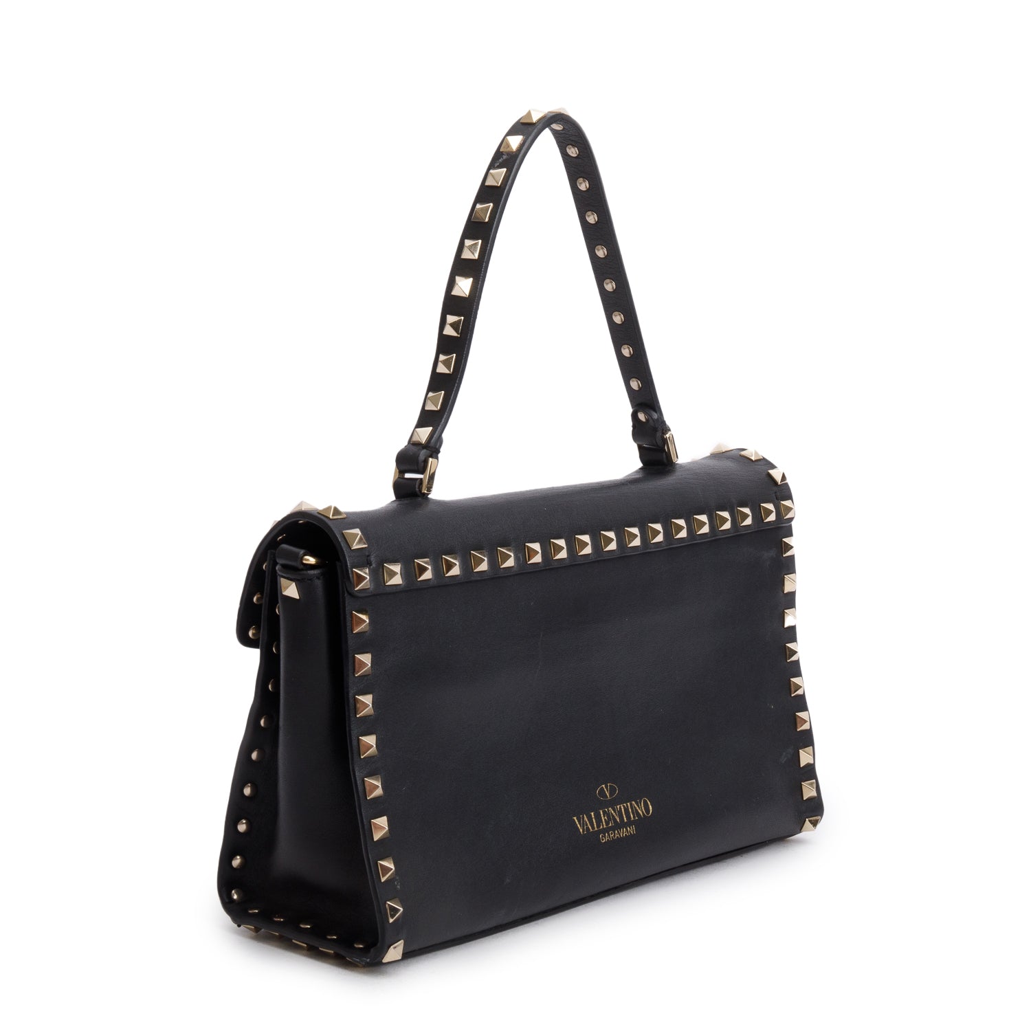 Valentino Black Smooth Calfskin Rockstud Top Handle Bag w/ Strap
