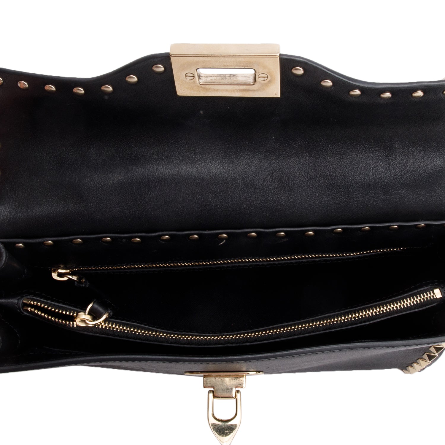 Valentino Black Smooth Calfskin Rockstud Top Handle Bag w/ Strap