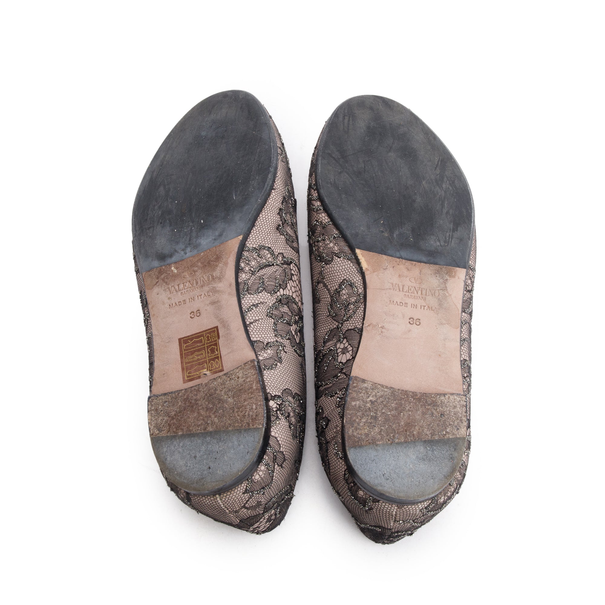 Valentino Beige Glitter Lace Flat Loafers, Size 36