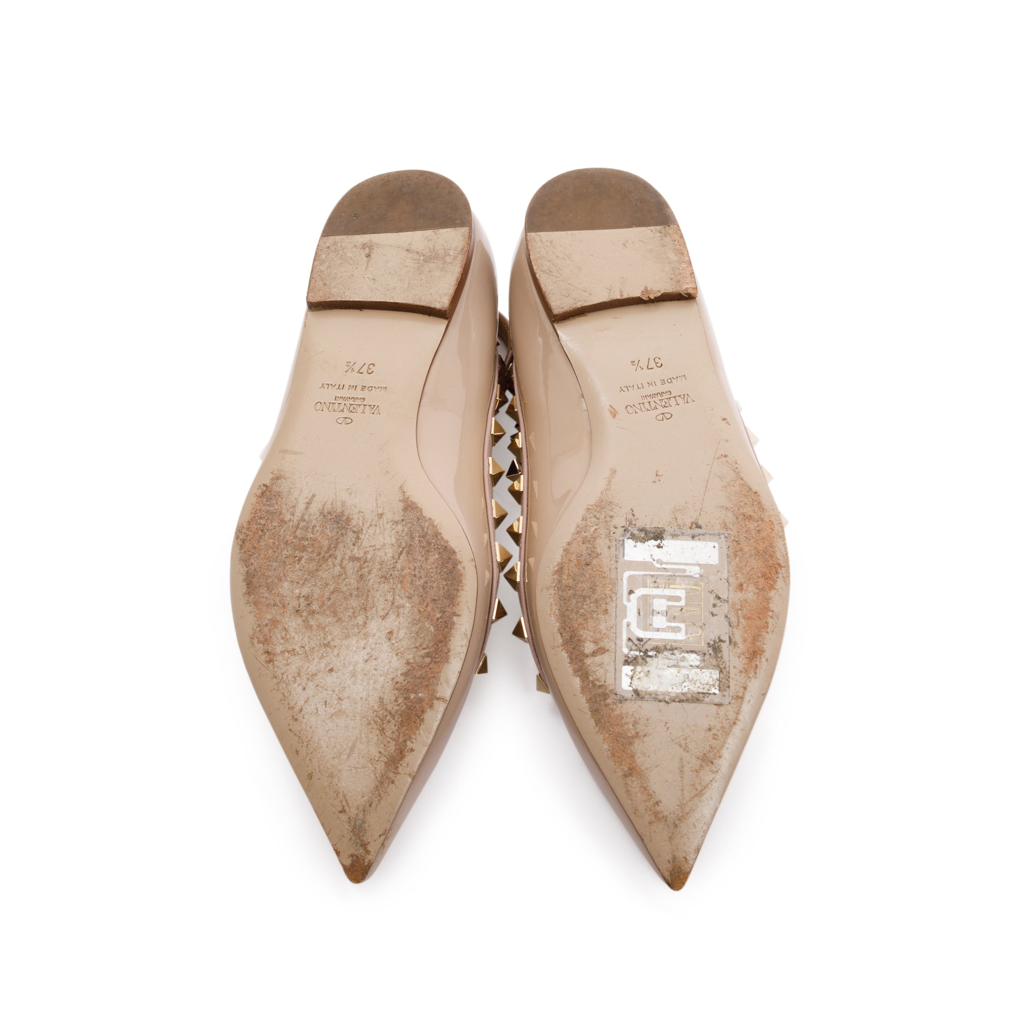 Valentino Beige Patent Leather Rockstud Sandals, Size 37.5