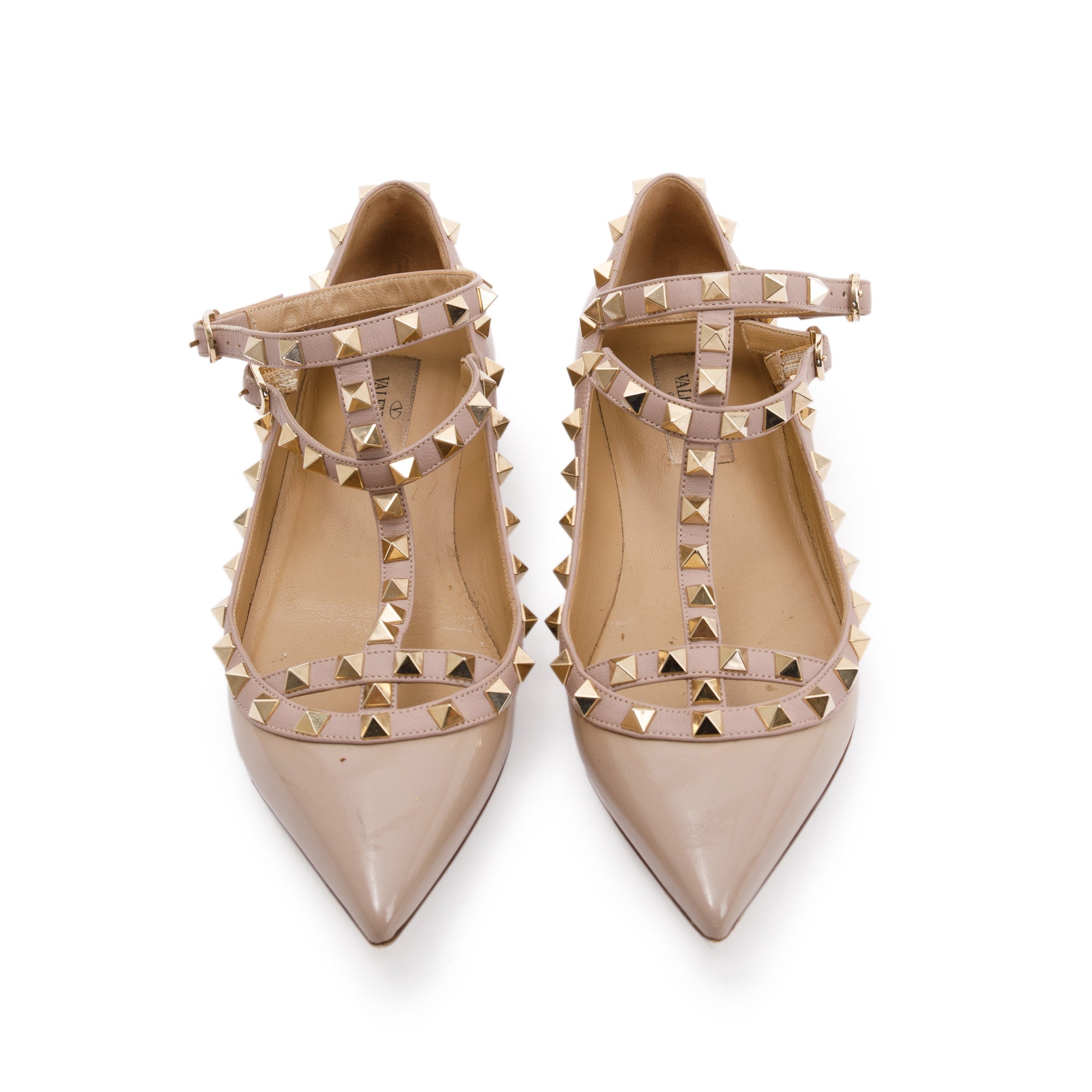 Valentino Beige Patent Leather Rockstud Sandals, Size 37.5