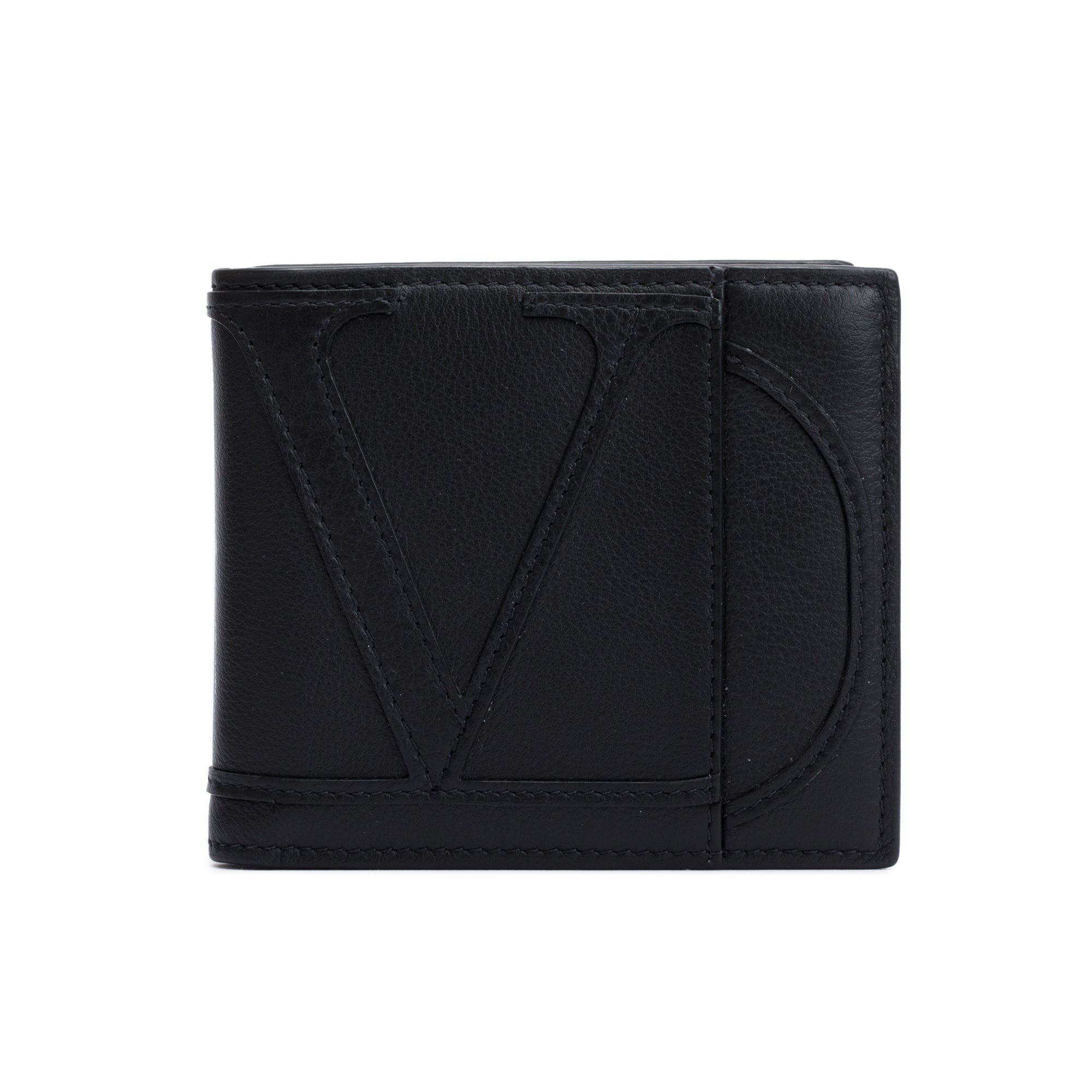 Valentino Black Calfskin Go Logo Bifold Wallet w/ Box