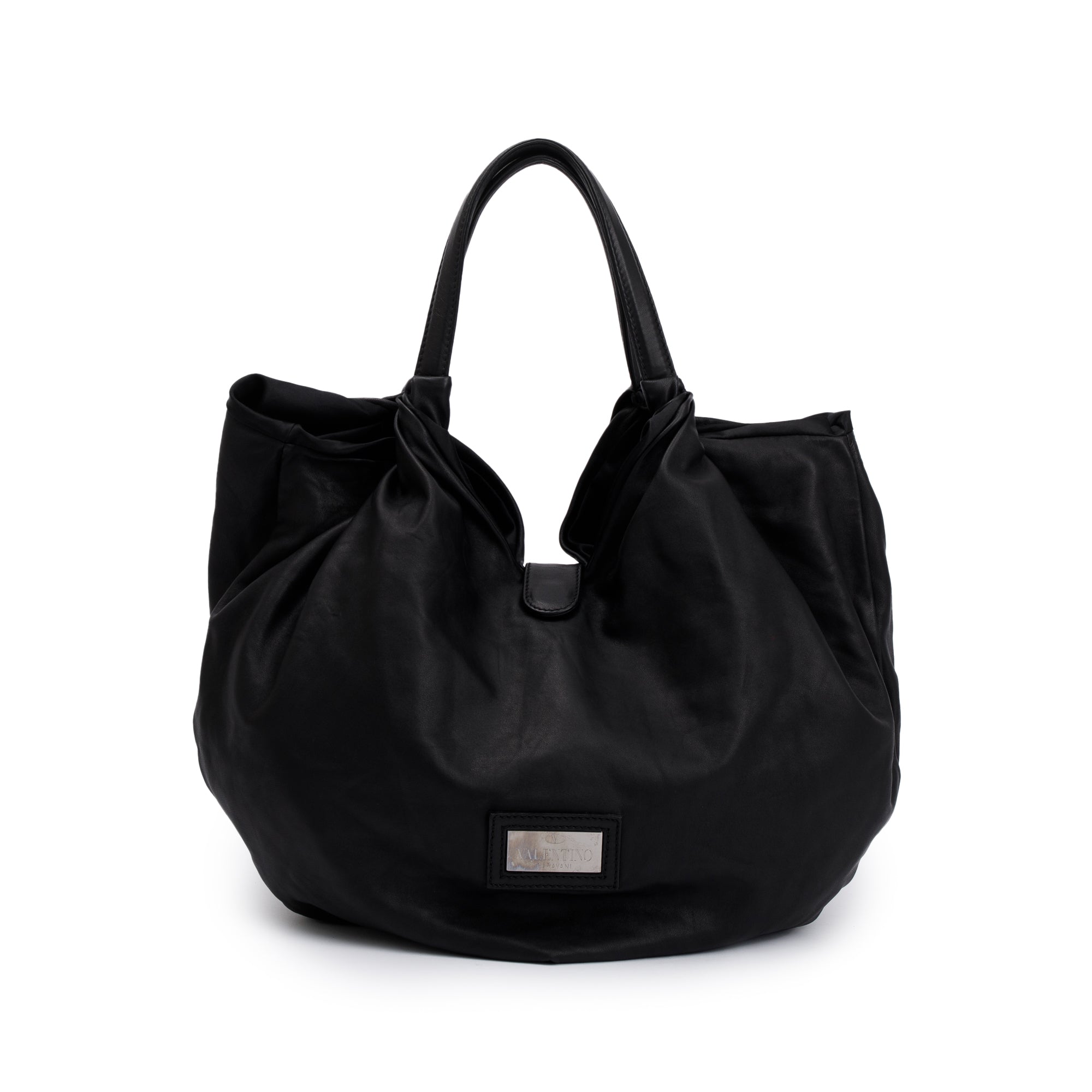 Valentino Black Calfskin Leather Bow Hobo
