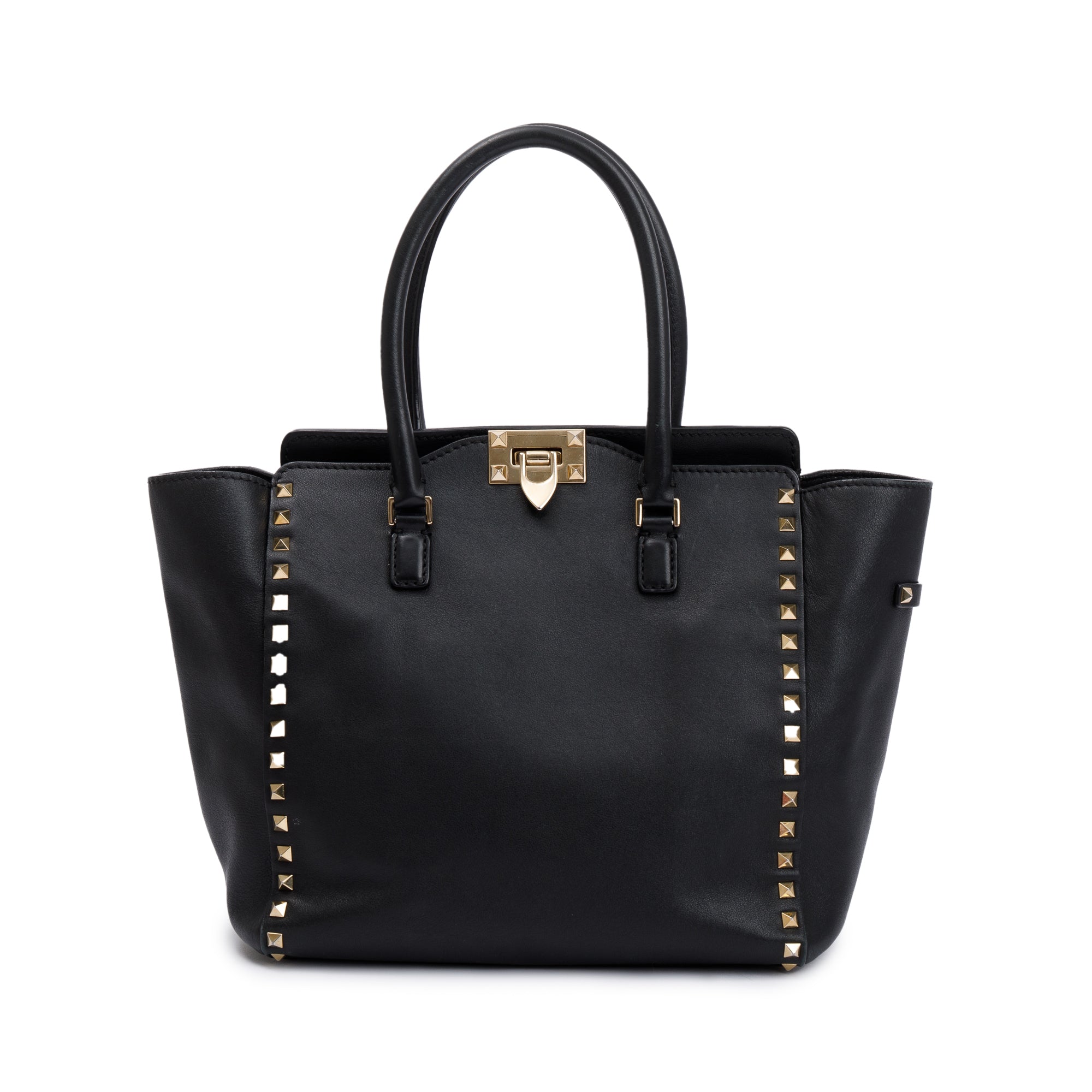 Valentino Black Calfskin Leather Medium Rockstud Tote Bag w/ Strap