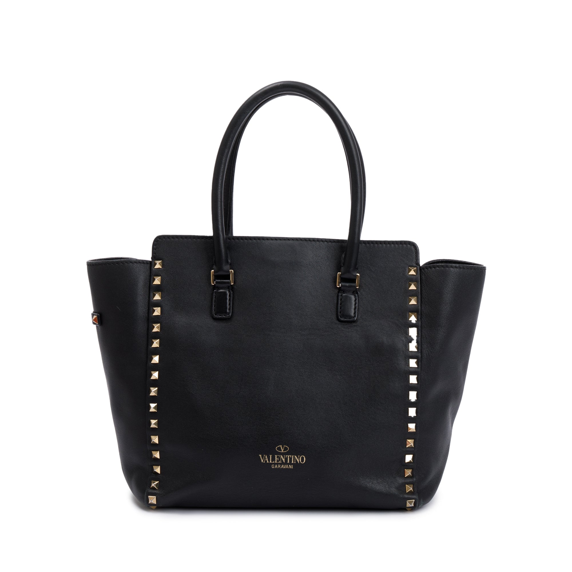 Valentino Black Calfskin Leather Medium Rockstud Tote Bag w/ Strap