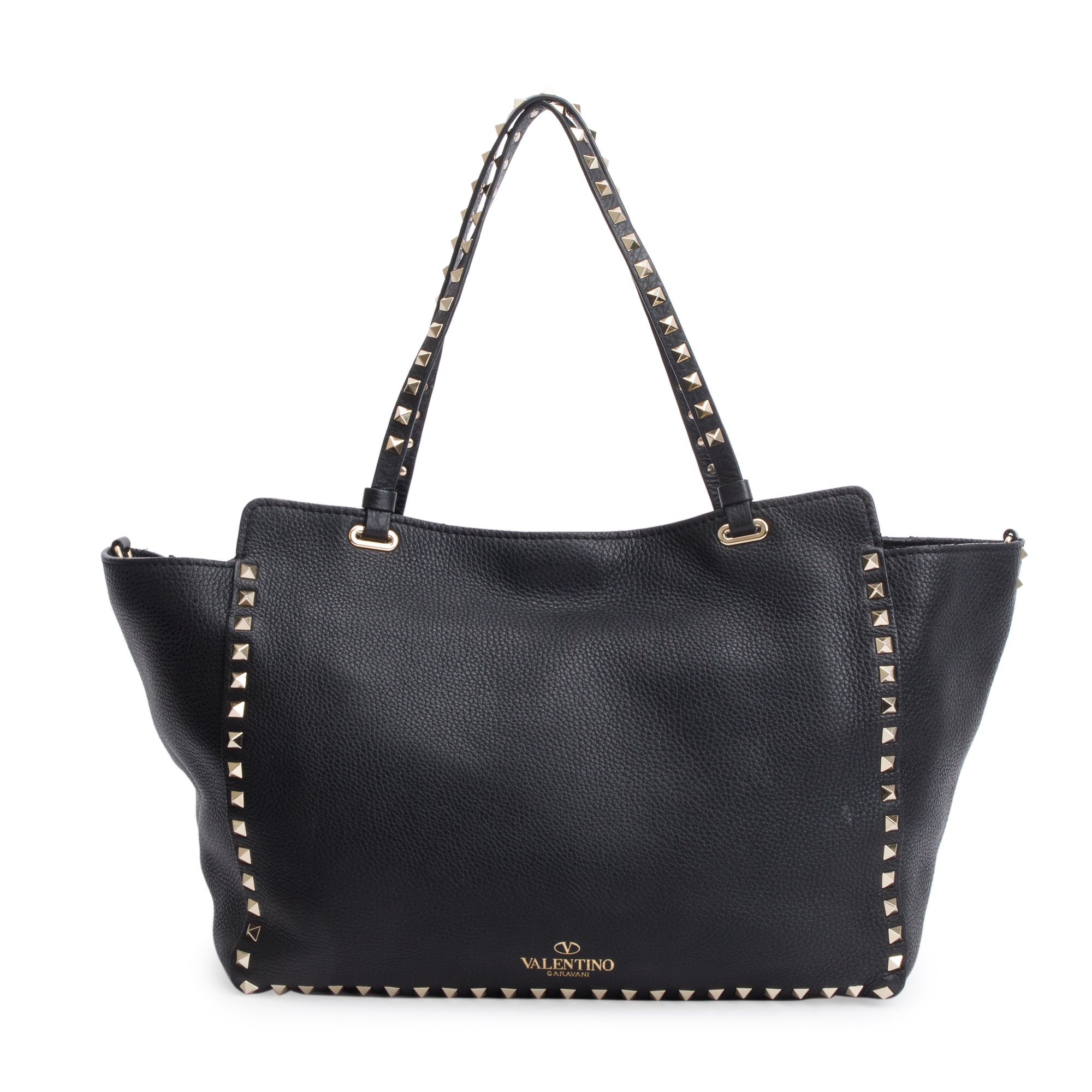 Valentino Black Calfskin Leather Medium Rockstud Tote Bag w/ Strap