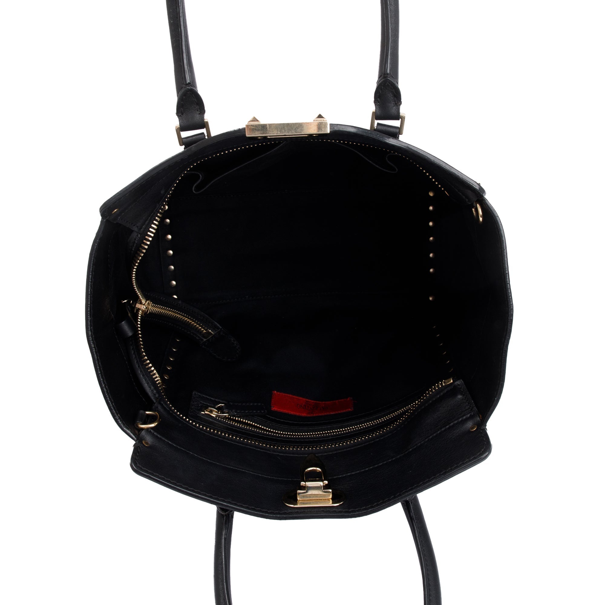 Valentino Black Calfskin Leather Medium Rockstud Tote Bag w/ Strap