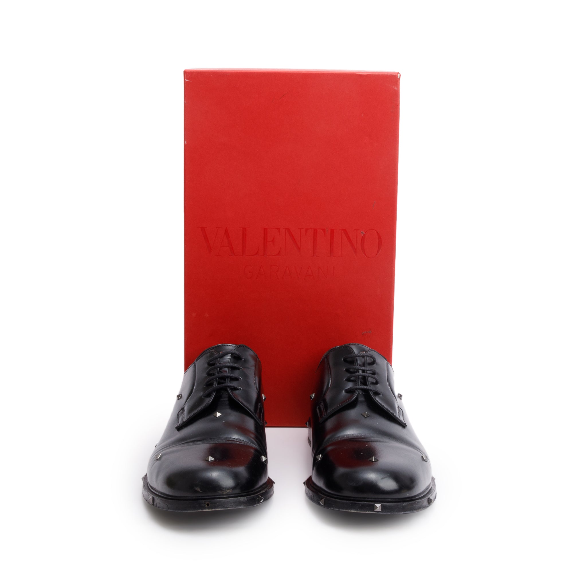 Valentino Black Calfskin Leather Rockstud Aristopunk Derby Men's Shoes, Size 45 w/ Box