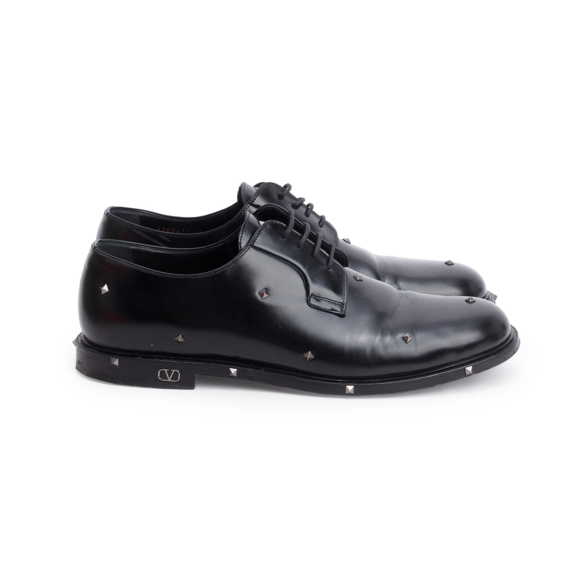 Valentino Black Calfskin Leather Rockstud Aristopunk Derby Men's Shoes, Size 45 w/ Box