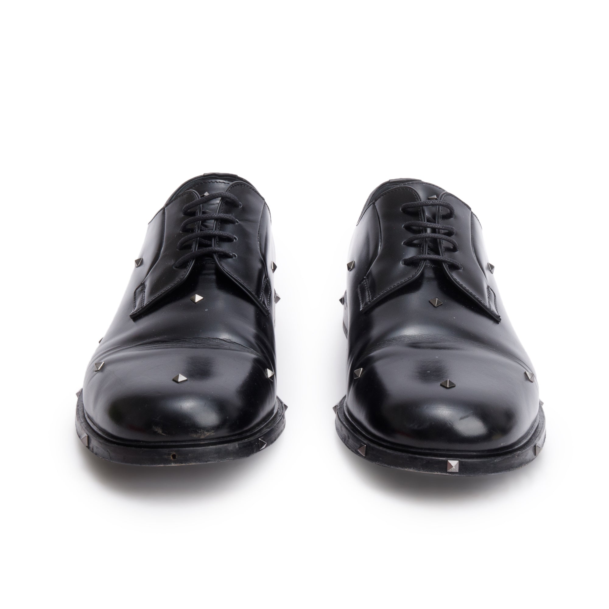 Valentino Black Calfskin Leather Rockstud Aristopunk Derby Men's Shoes, Size 45 w/ Box