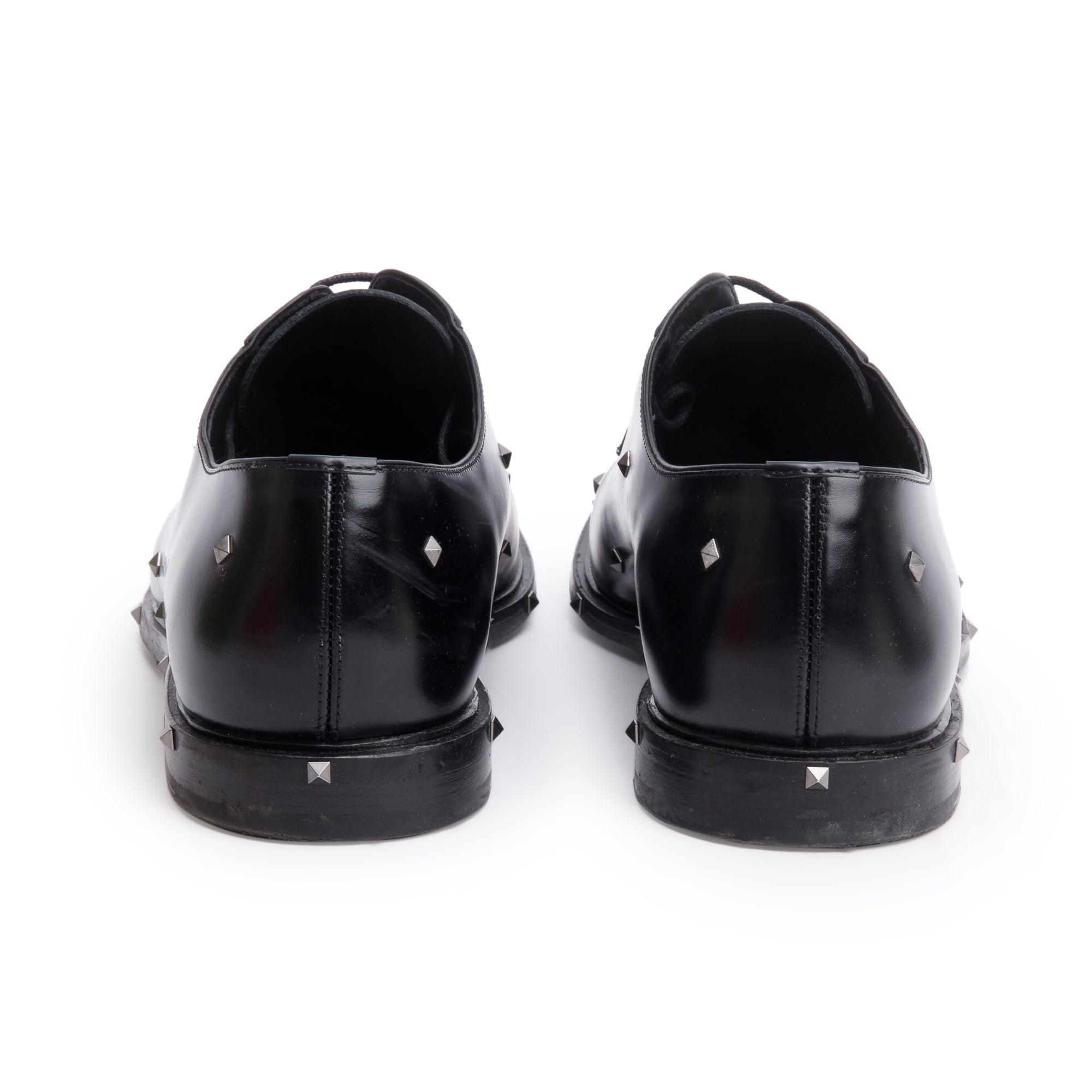 Valentino Black Calfskin Leather Rockstud Aristopunk Derby Men's Shoes, Size 45 w/ Box