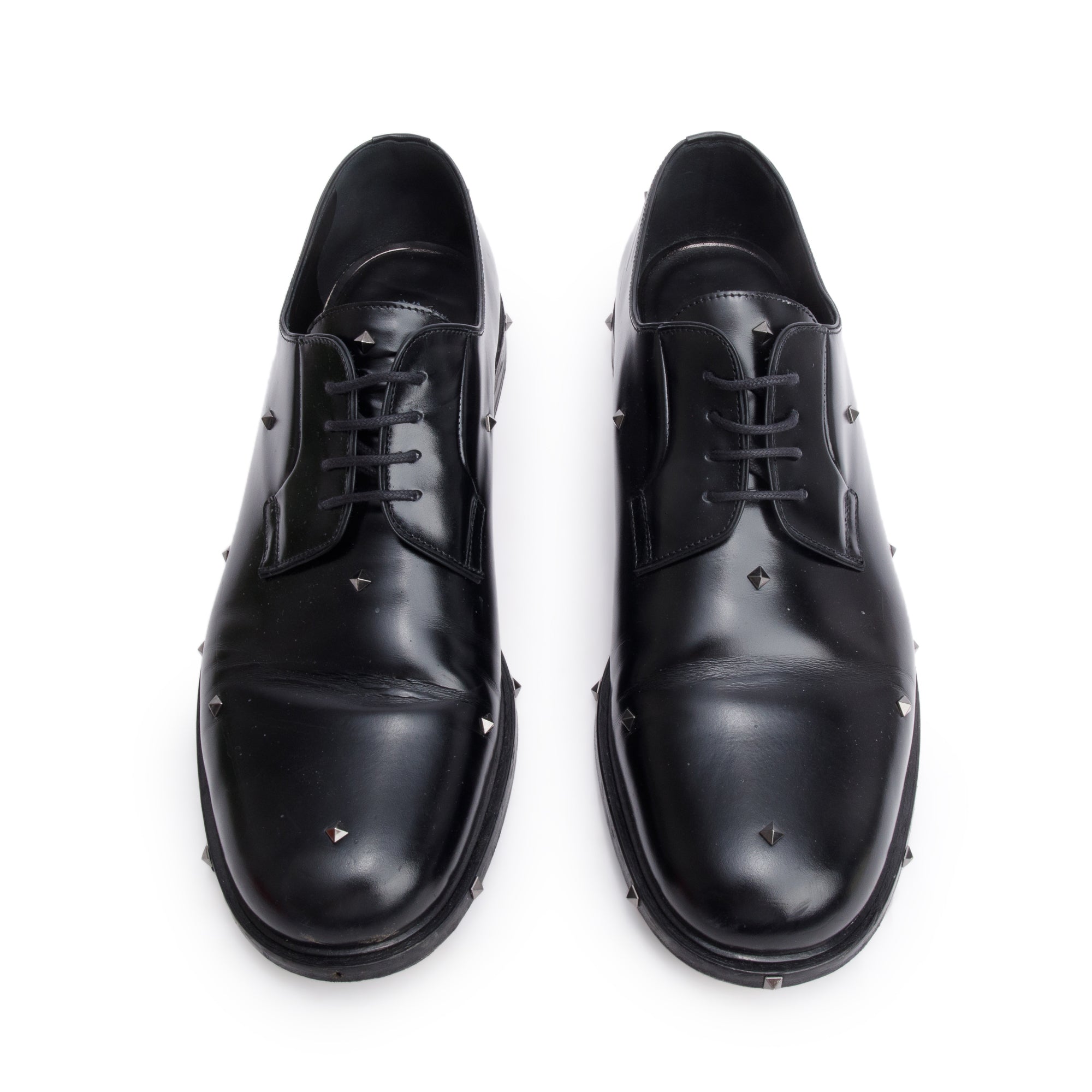 Valentino Black Calfskin Leather Rockstud Aristopunk Derby Men's Shoes, Size 45 w/ Box