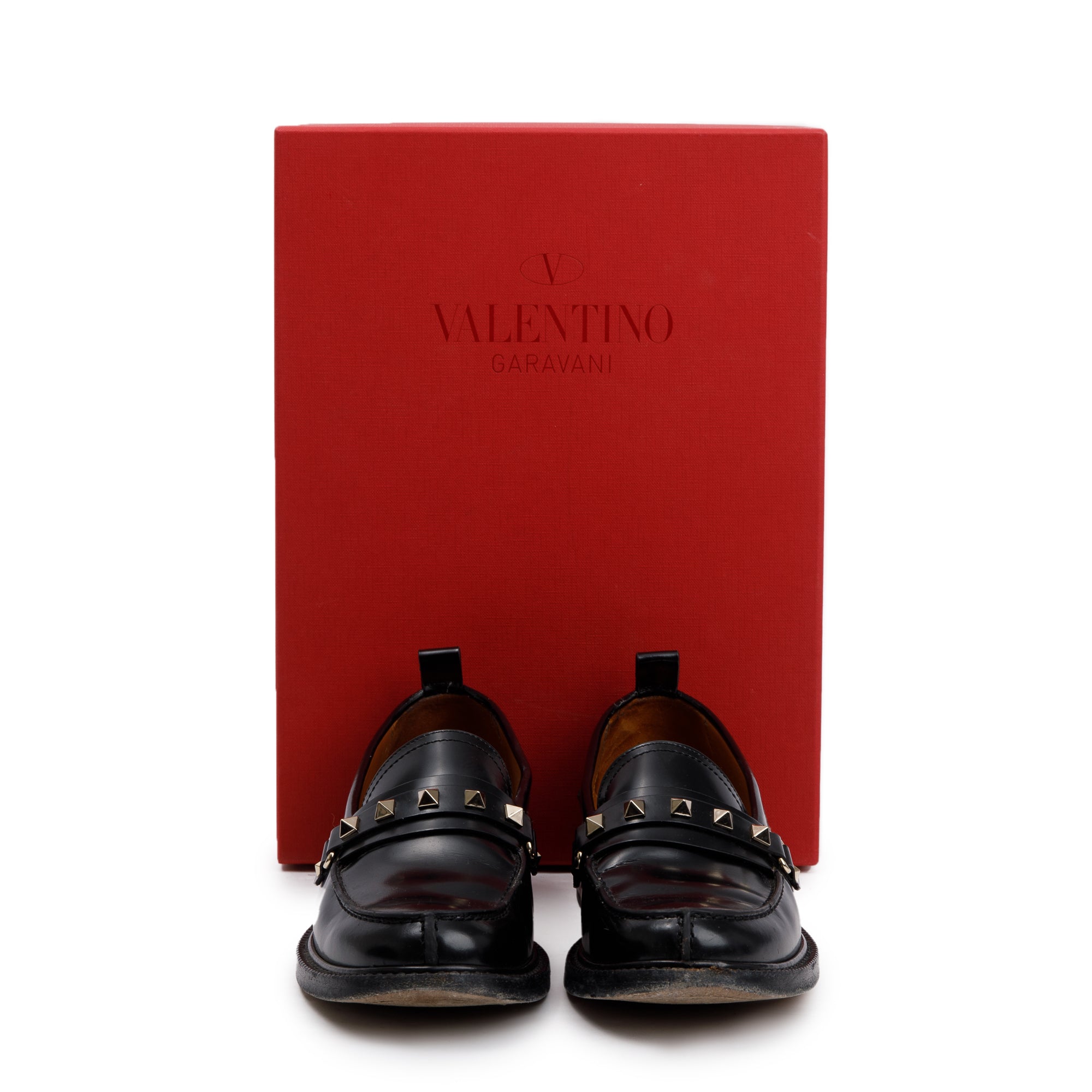 Valentino Black Calfskin Leather Rockstud Loafers, Size 36 w/ Box