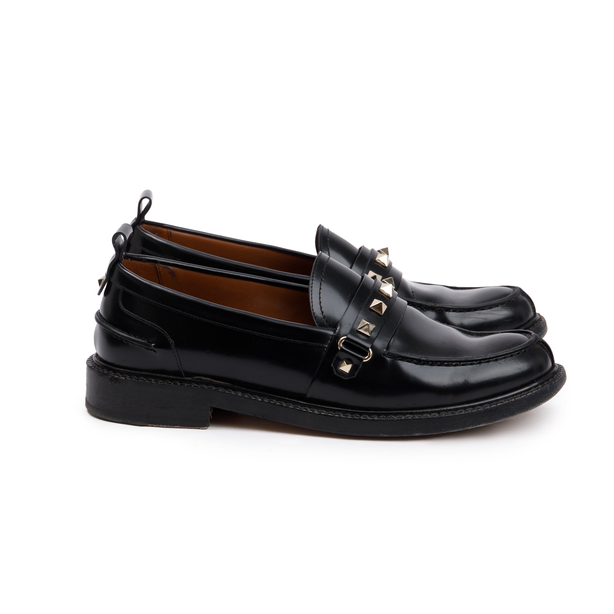 Valentino Black Calfskin Leather Rockstud Loafers, Size 36 w/ Box