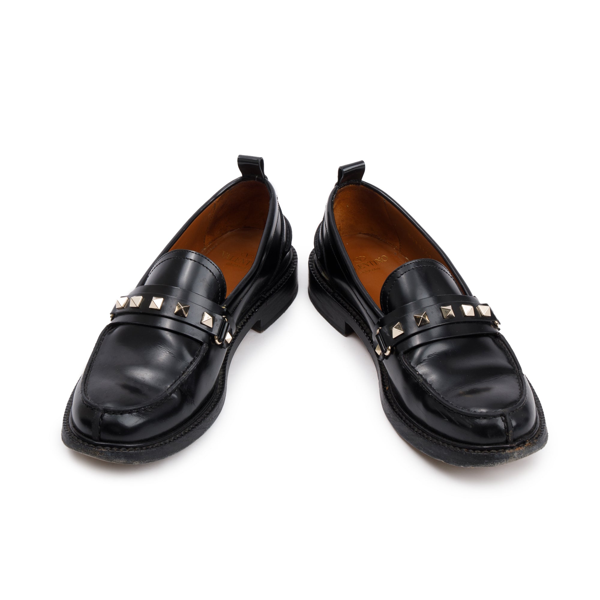 Valentino Black Calfskin Leather Rockstud Loafers, Size 36 w/ Box