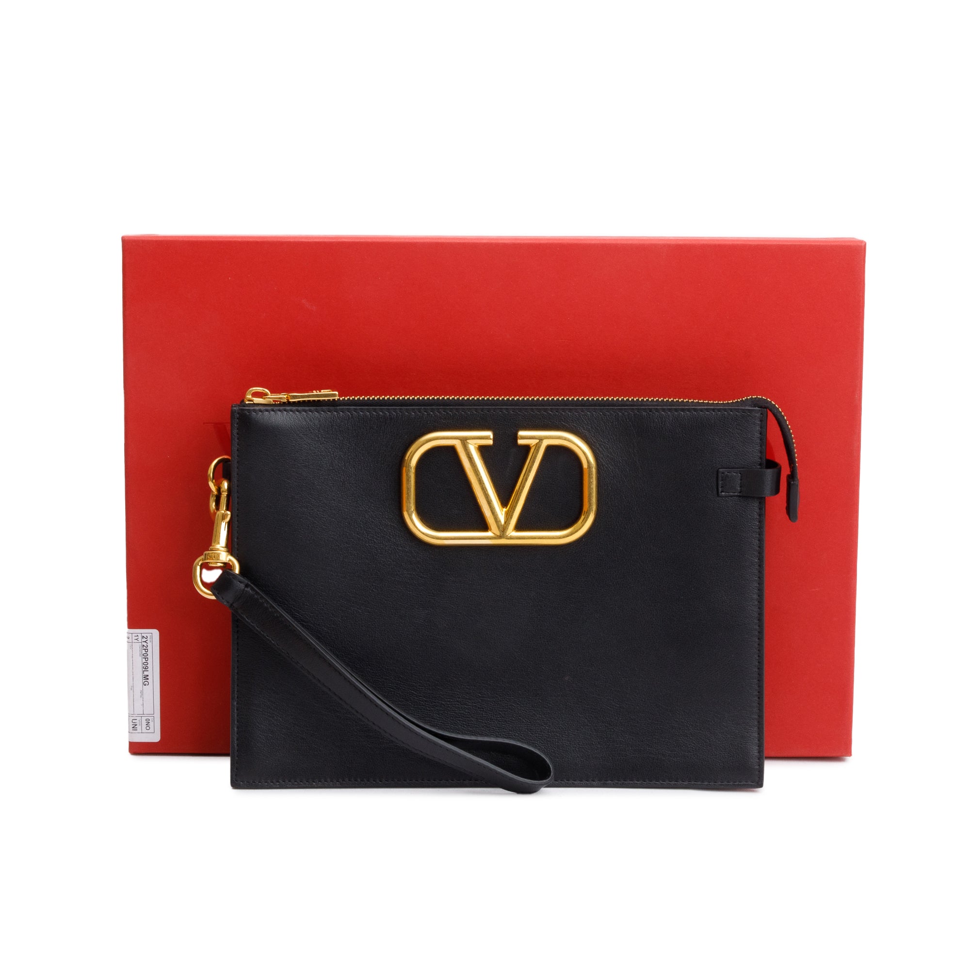 Valentino Black Calfskin Leather Signature Vlogo Pouch w/ Box