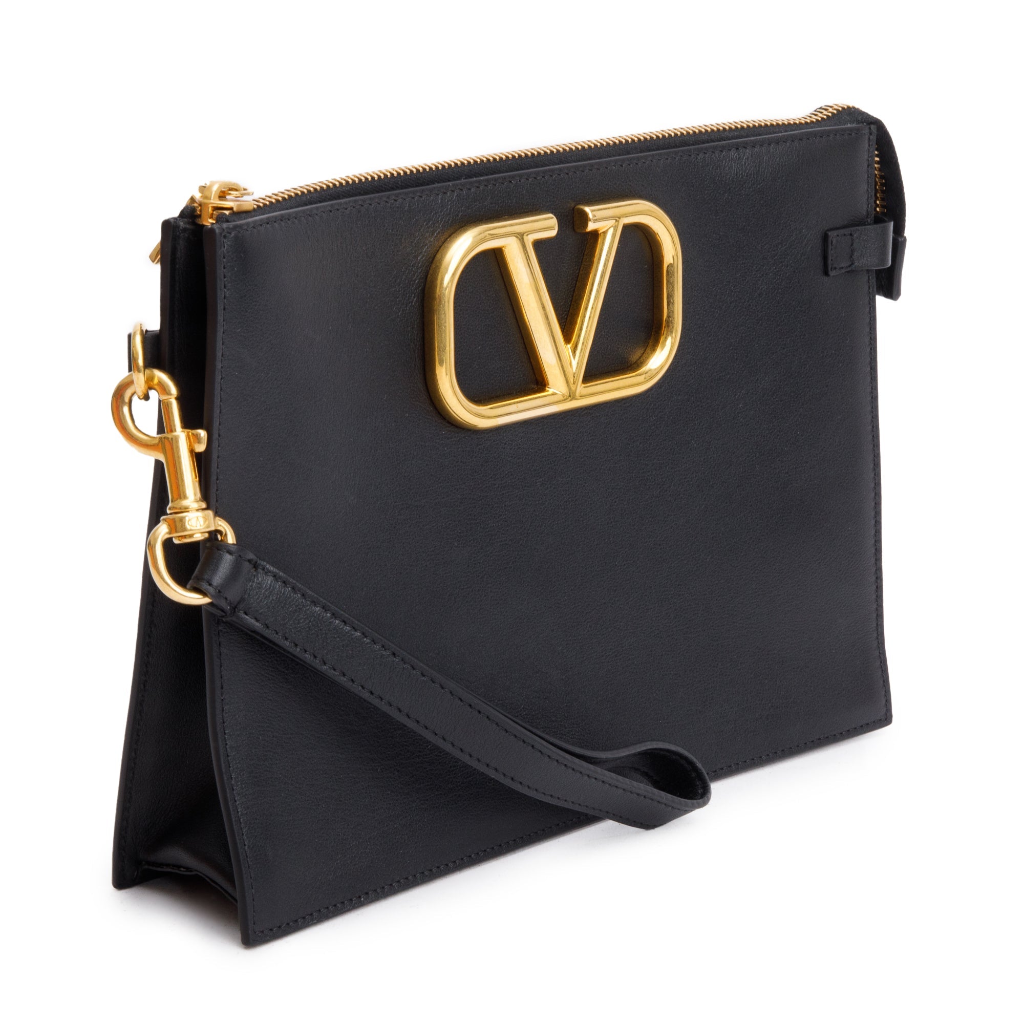 Valentino Black Calfskin Leather Signature Vlogo Pouch w/ Box