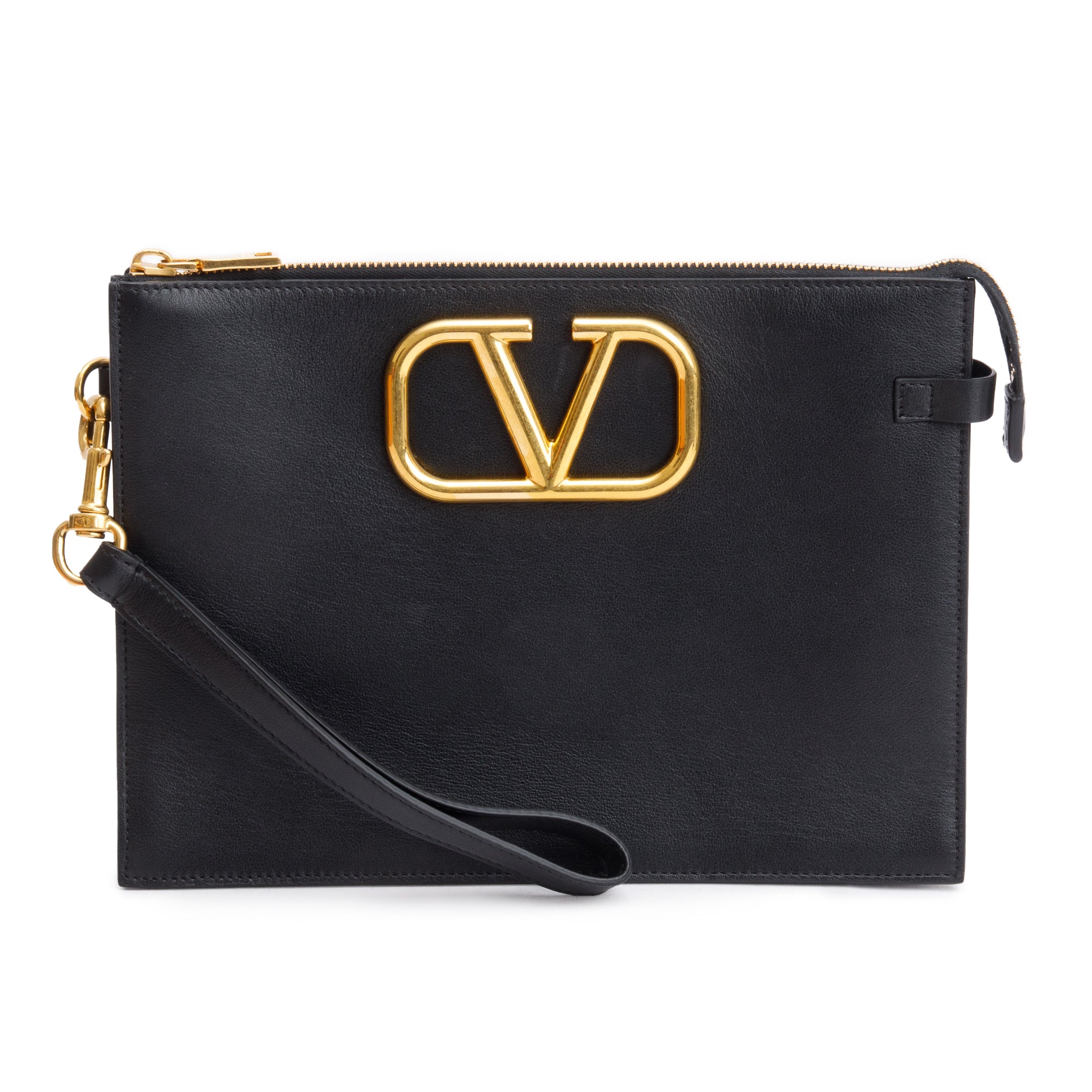 Valentino Black Calfskin Leather Signature Vlogo Pouch w/ Box