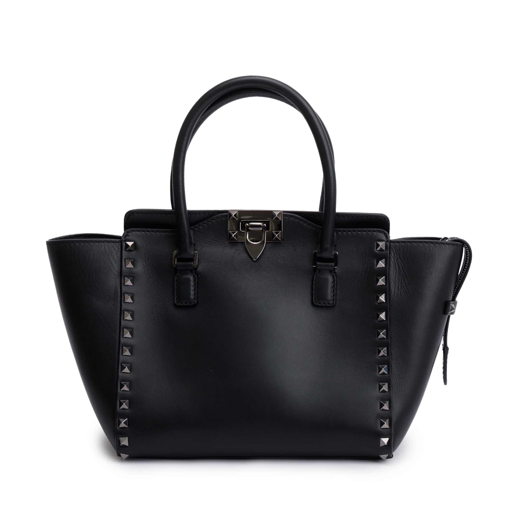 Valentino Black Calfskin Leather Small Rockstud Tote Bag w/ Strap
