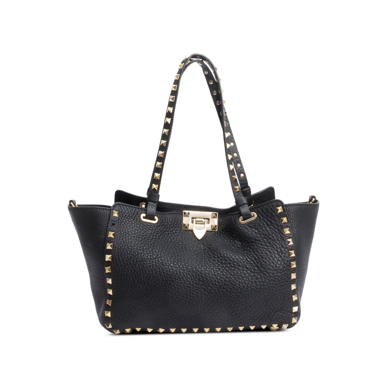 Valentino Black Calfskin Leather Small Rockstud Tote Bag w/ Strap