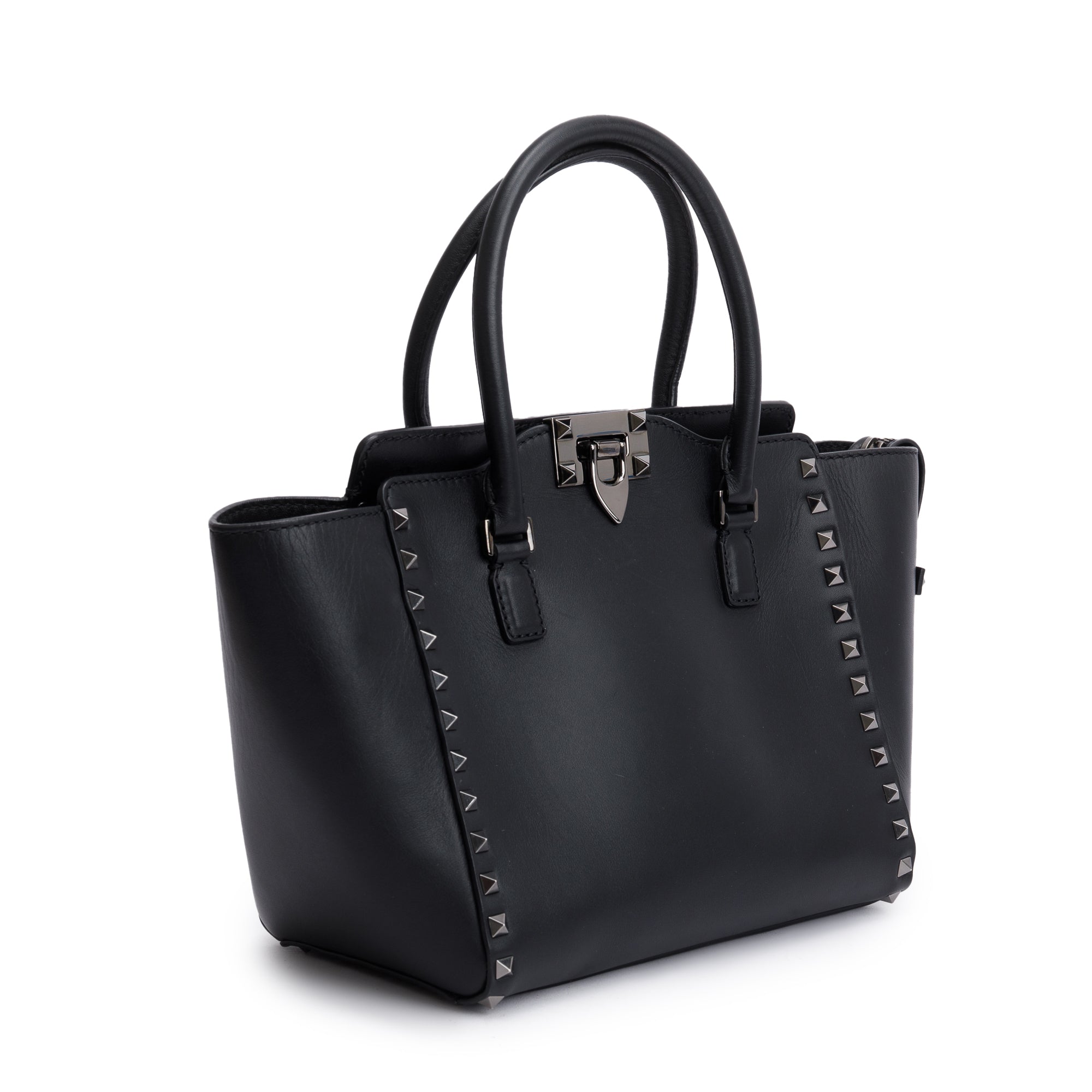 Valentino Black Calfskin Leather Small Rockstud Tote Bag w/ Strap