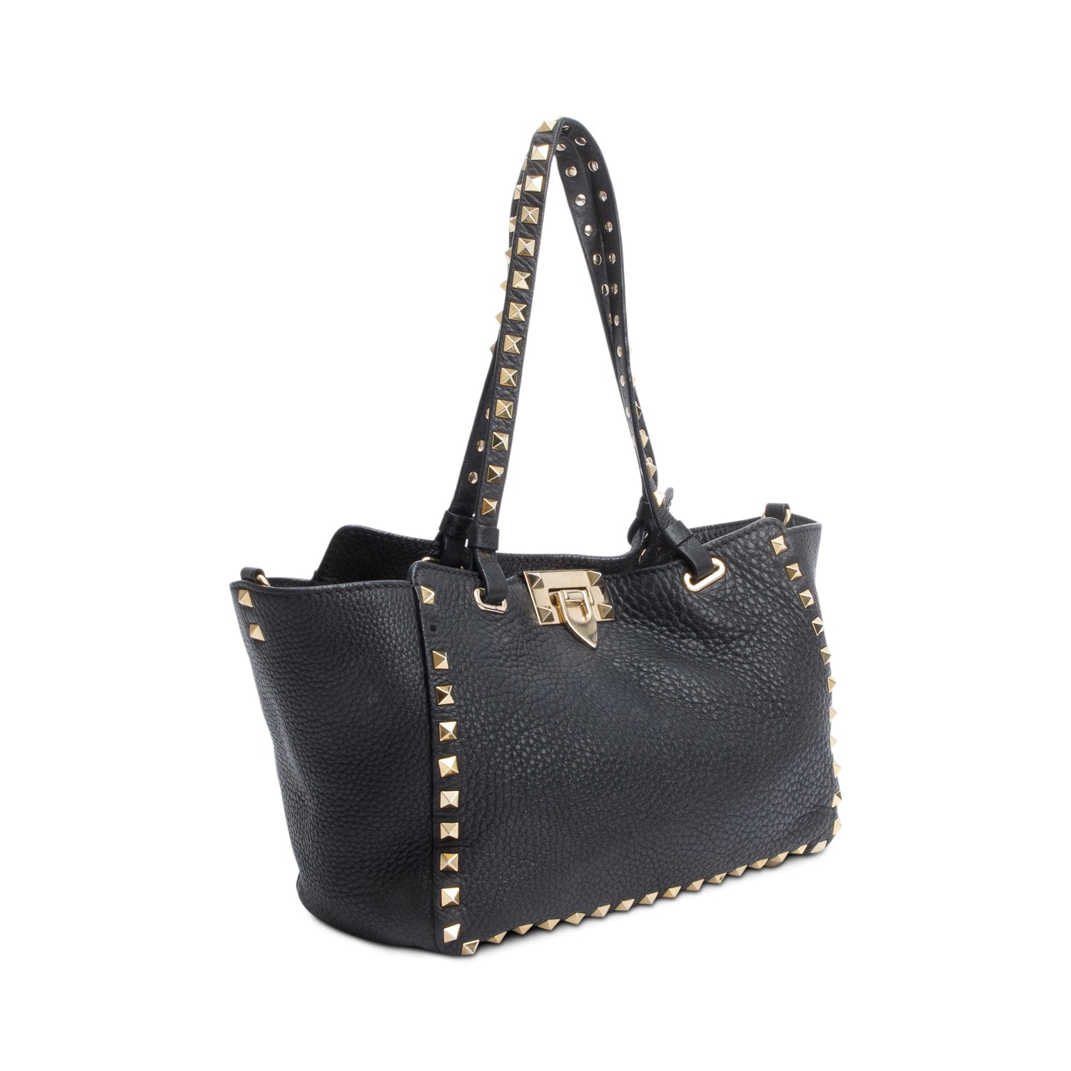 Valentino Black Calfskin Leather Small Rockstud Tote Bag w/ Strap