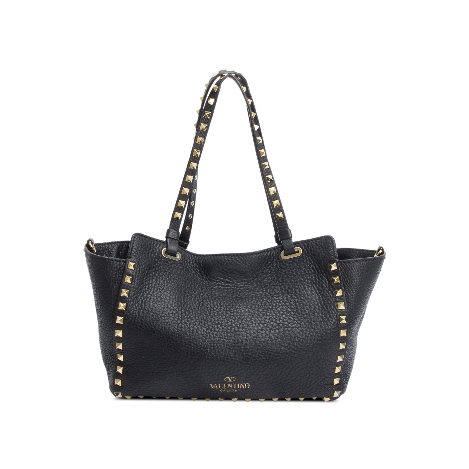Valentino Black Calfskin Leather Small Rockstud Tote Bag w/ Strap