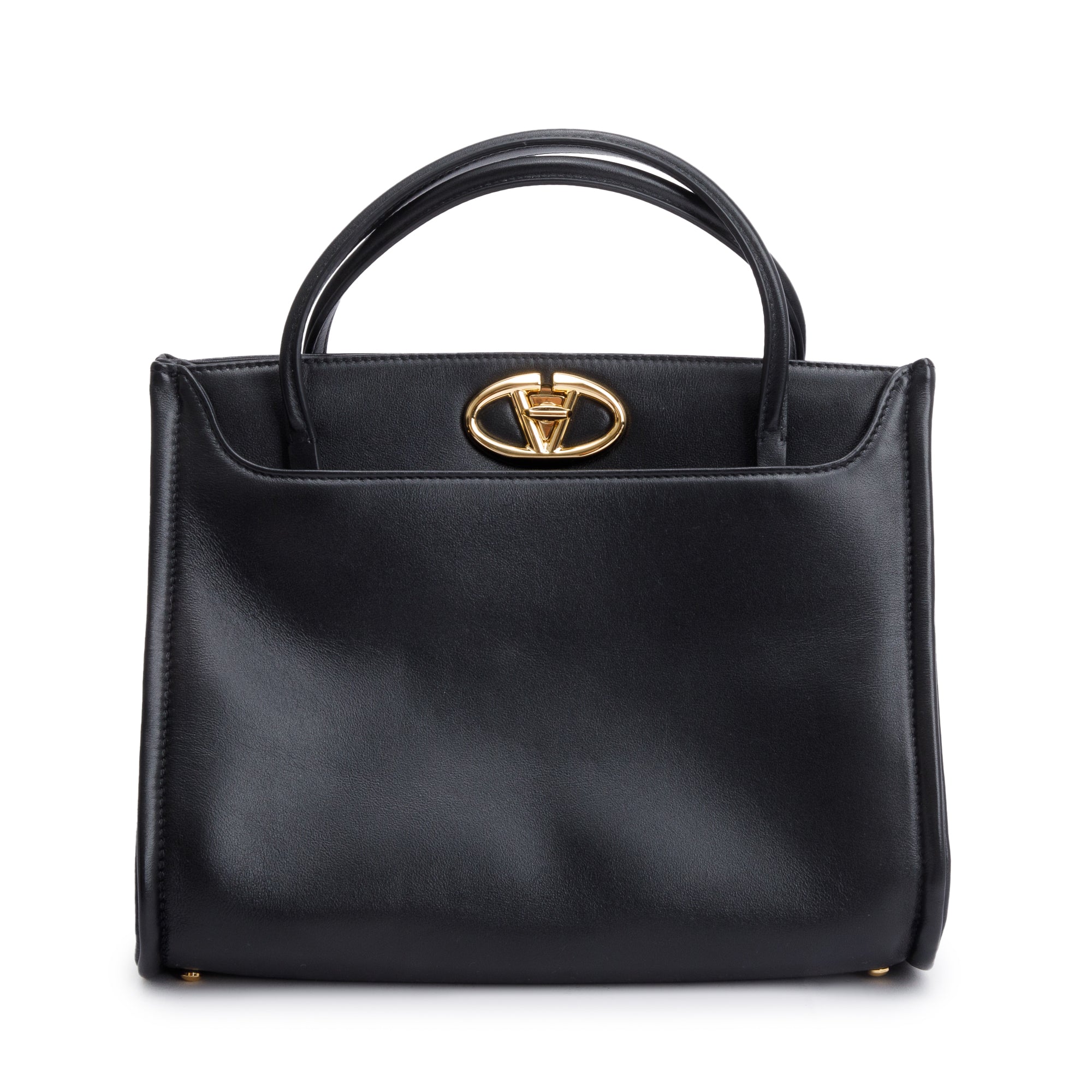 Valentino Black Calfskin Leather Small Vlogo Locker Satchel w/ Strap