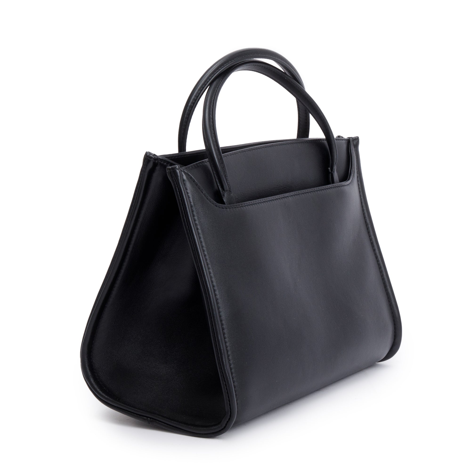 Valentino Black Calfskin Leather Small Vlogo Locker Satchel w/ Strap