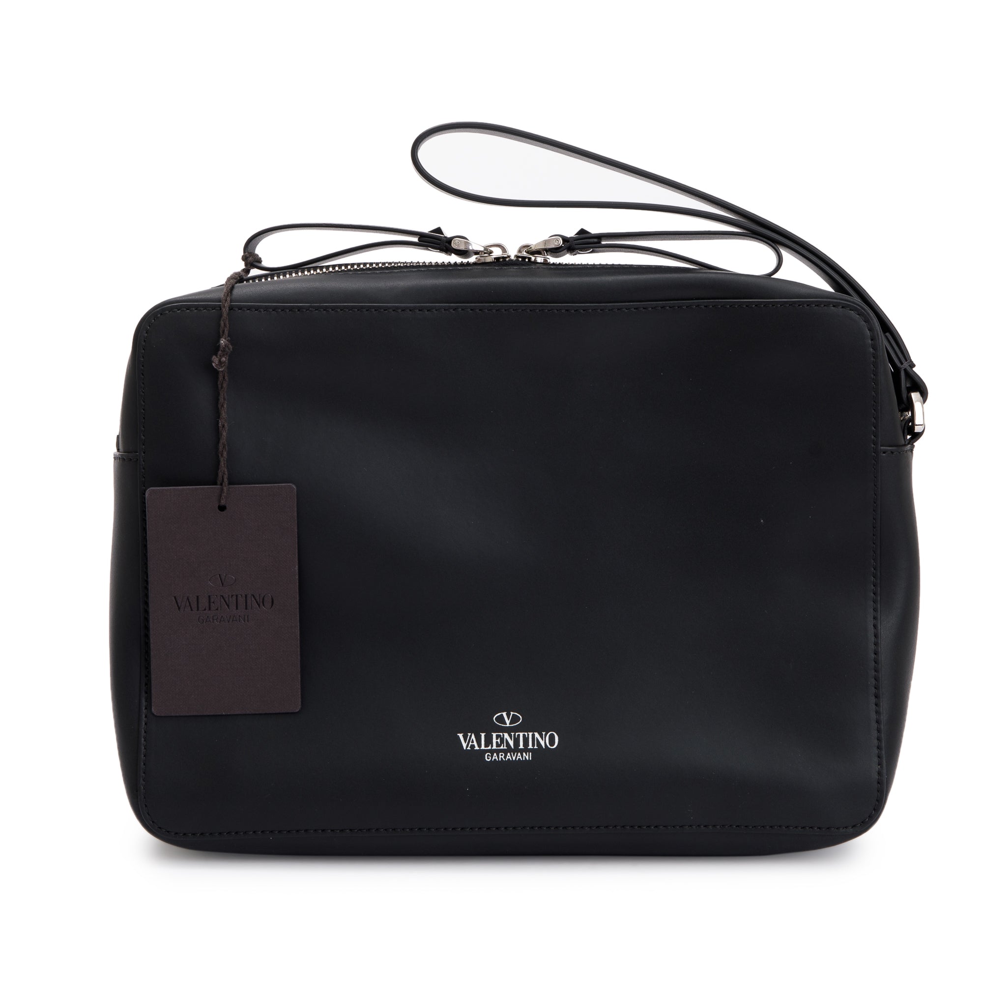 Valentino Black Calfskin Leather VLTN Clutch