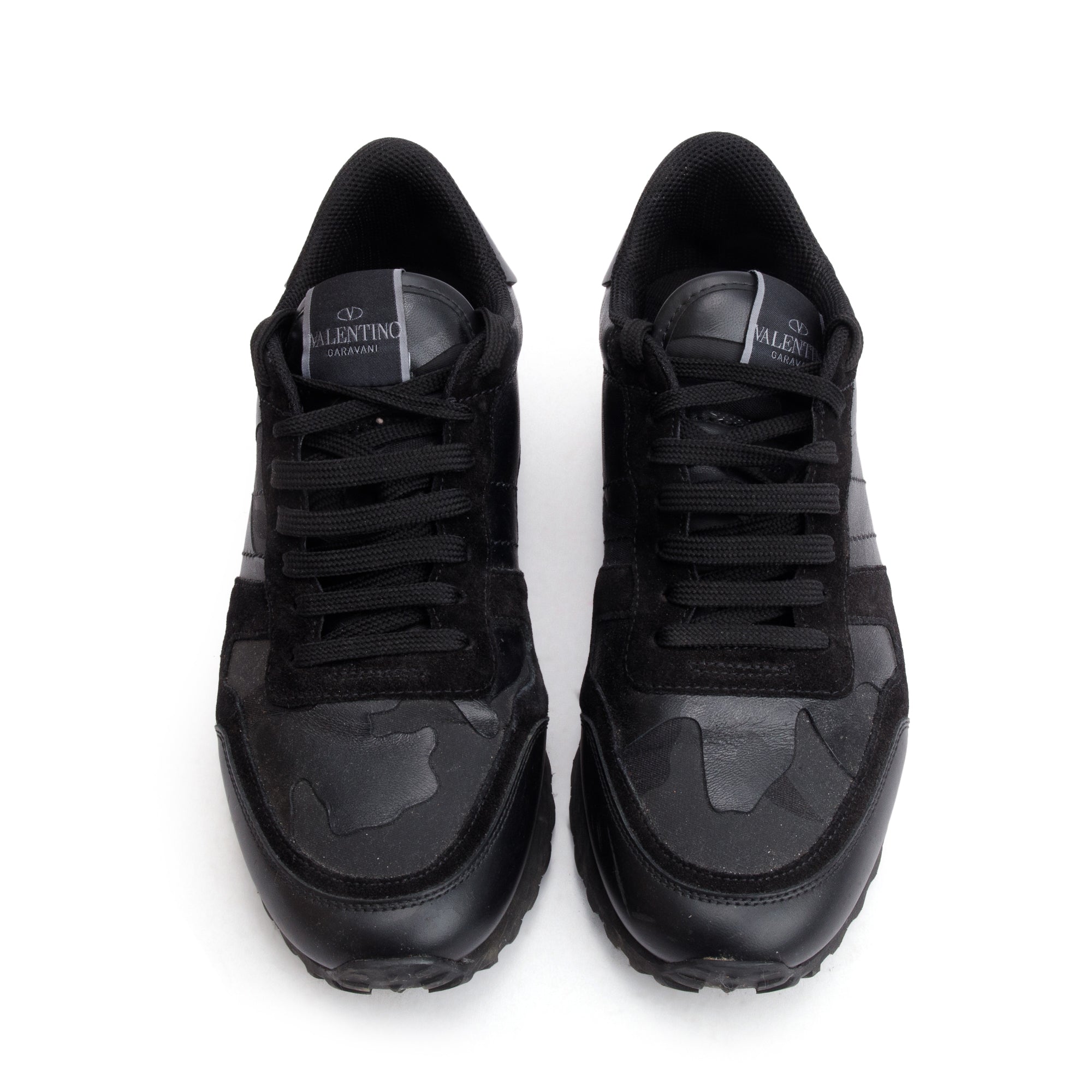 Valentino Black Camouflage Fabric Leather Rockrunner Sneakers, Size 42 w/ Box