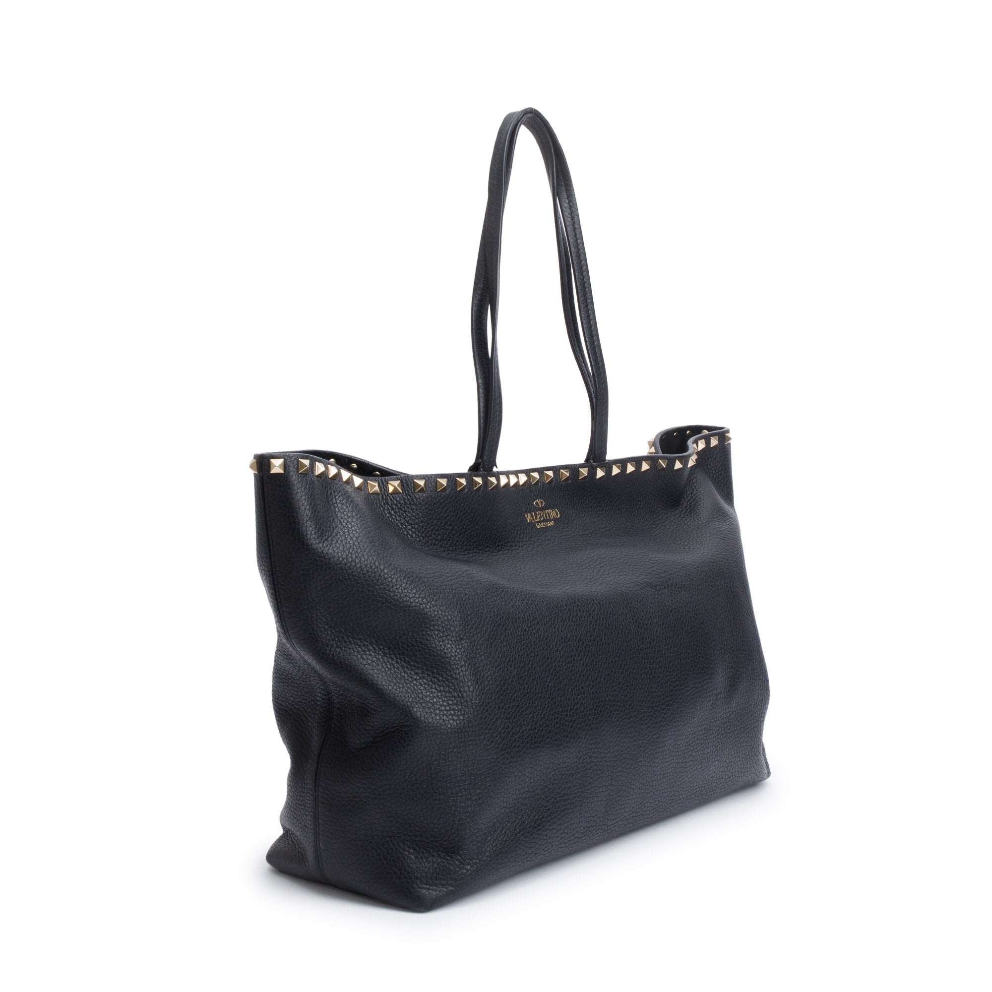 Valentino Black Grained Calfskin Large Rockstud Tote