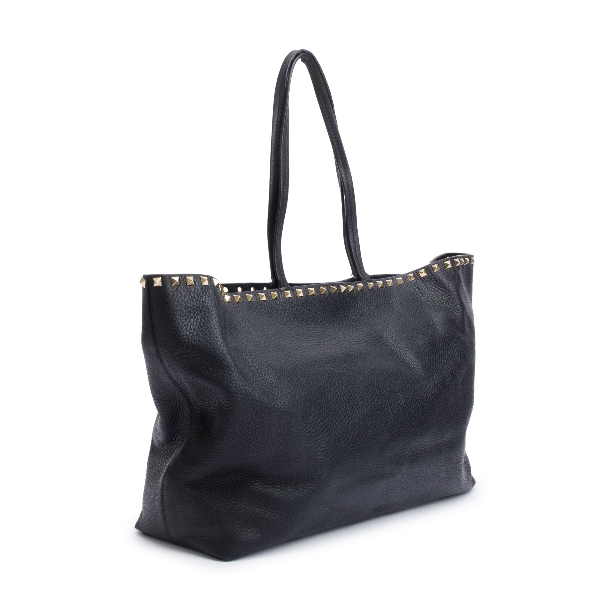 Valentino Black Grained Calfskin Large Rockstud Tote