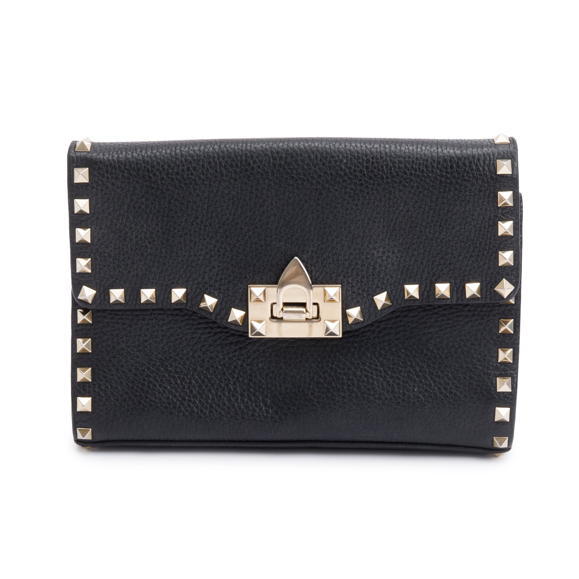 Valentino Black Grained Calfskin Leather Rockstud Crossbody Bag