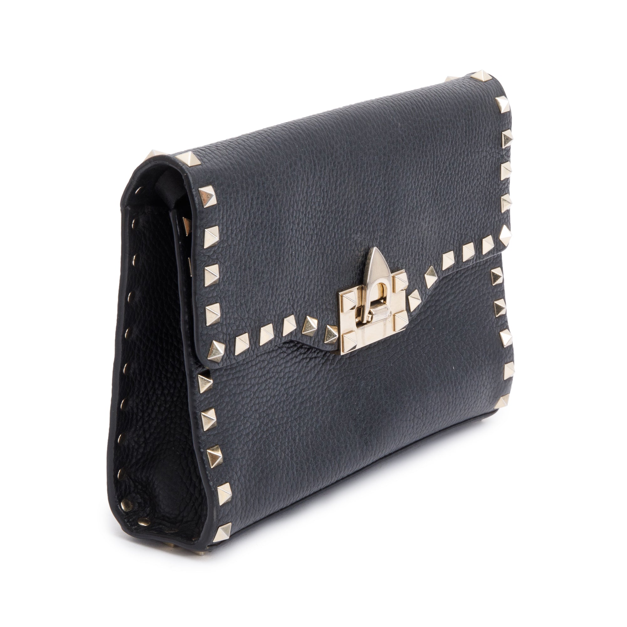Valentino Black Grained Calfskin Leather Rockstud Crossbody Bag