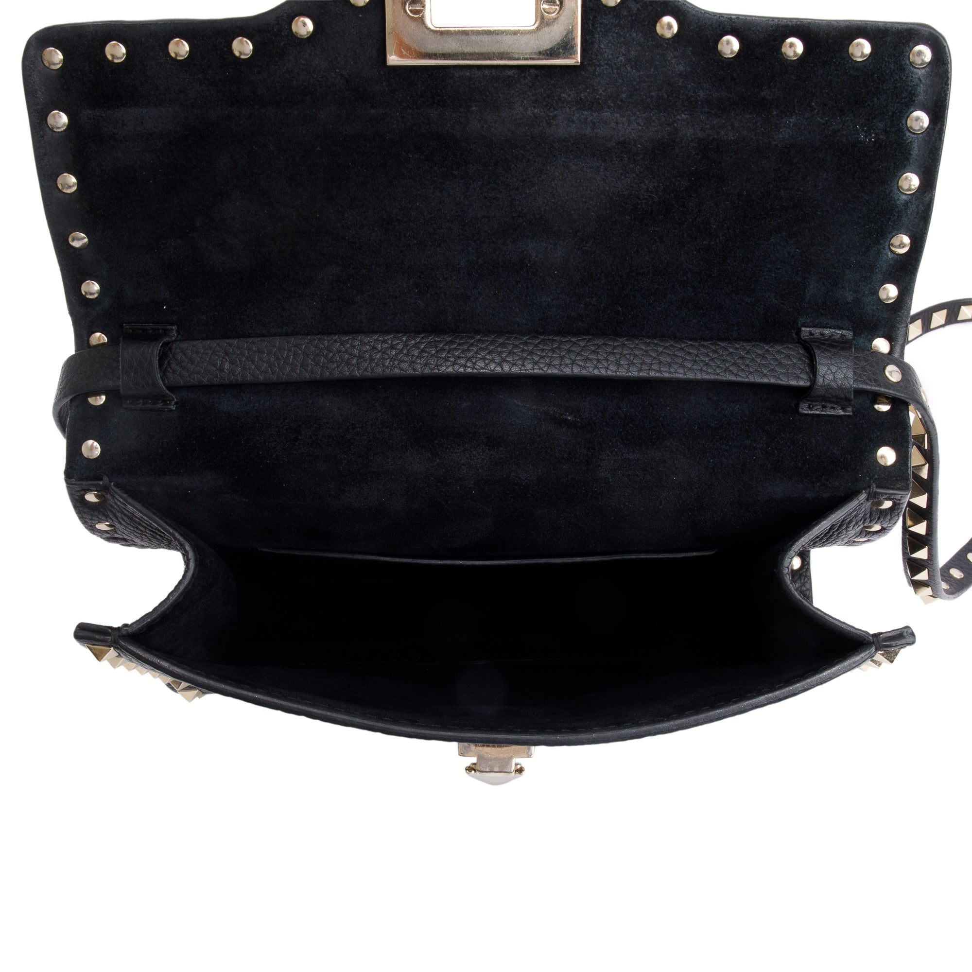 Valentino Black Grained Calfskin Leather Rockstud Crossbody Bag