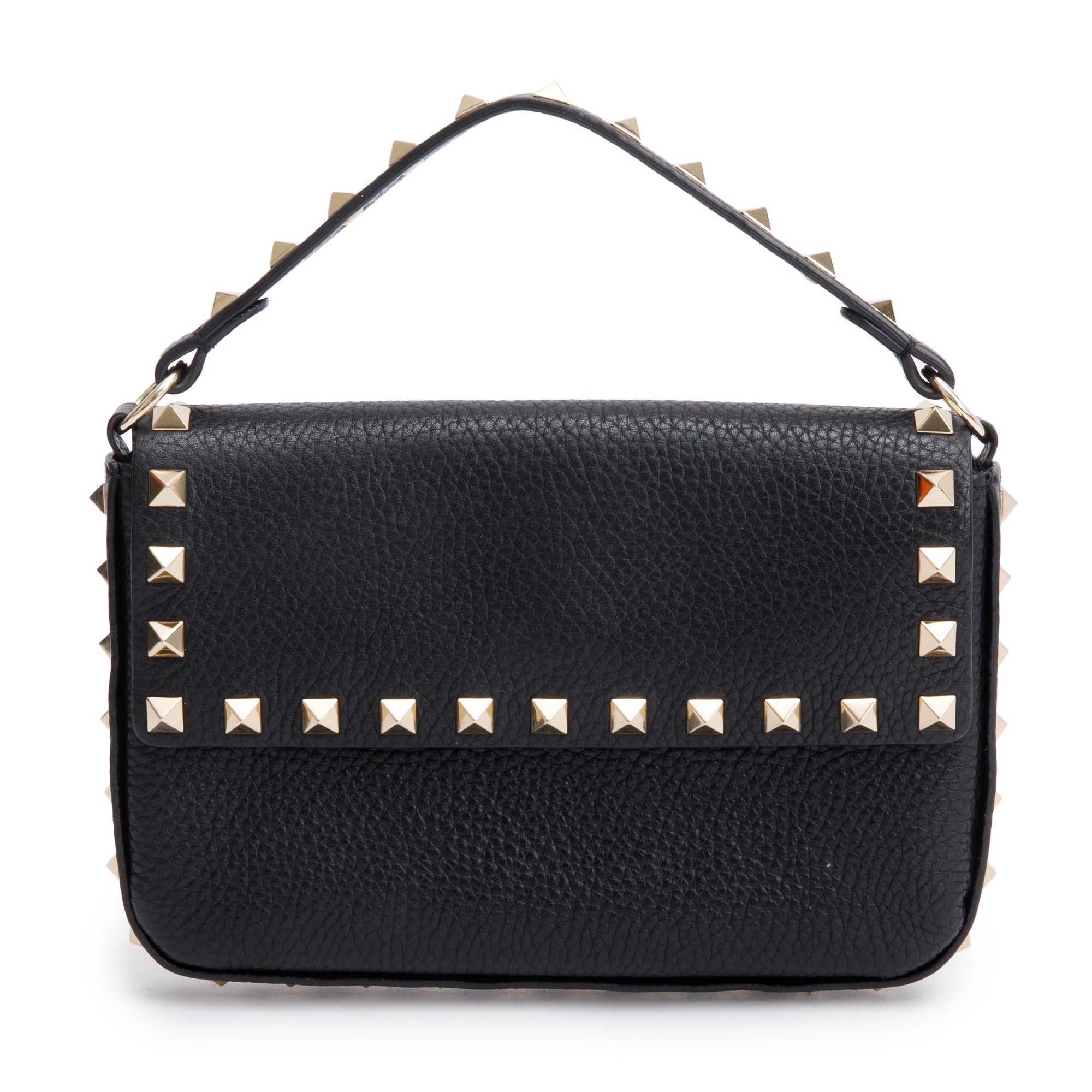 Valentino Black Grained Calfskin Leather Rockstud Handie Mini Crossbody Bag w/ Box