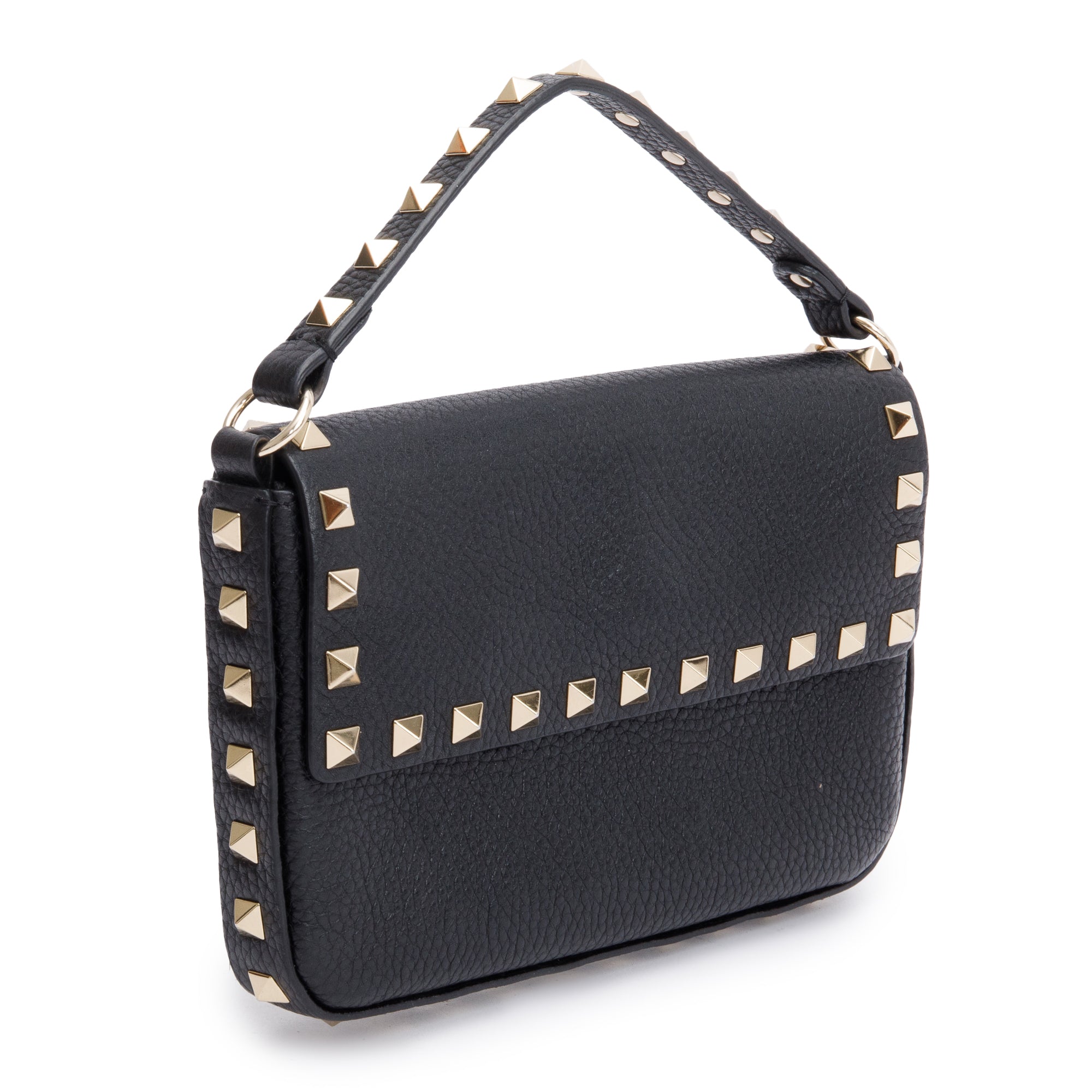 Valentino Black Grained Calfskin Leather Rockstud Handie Mini Crossbody Bag w/ Box
